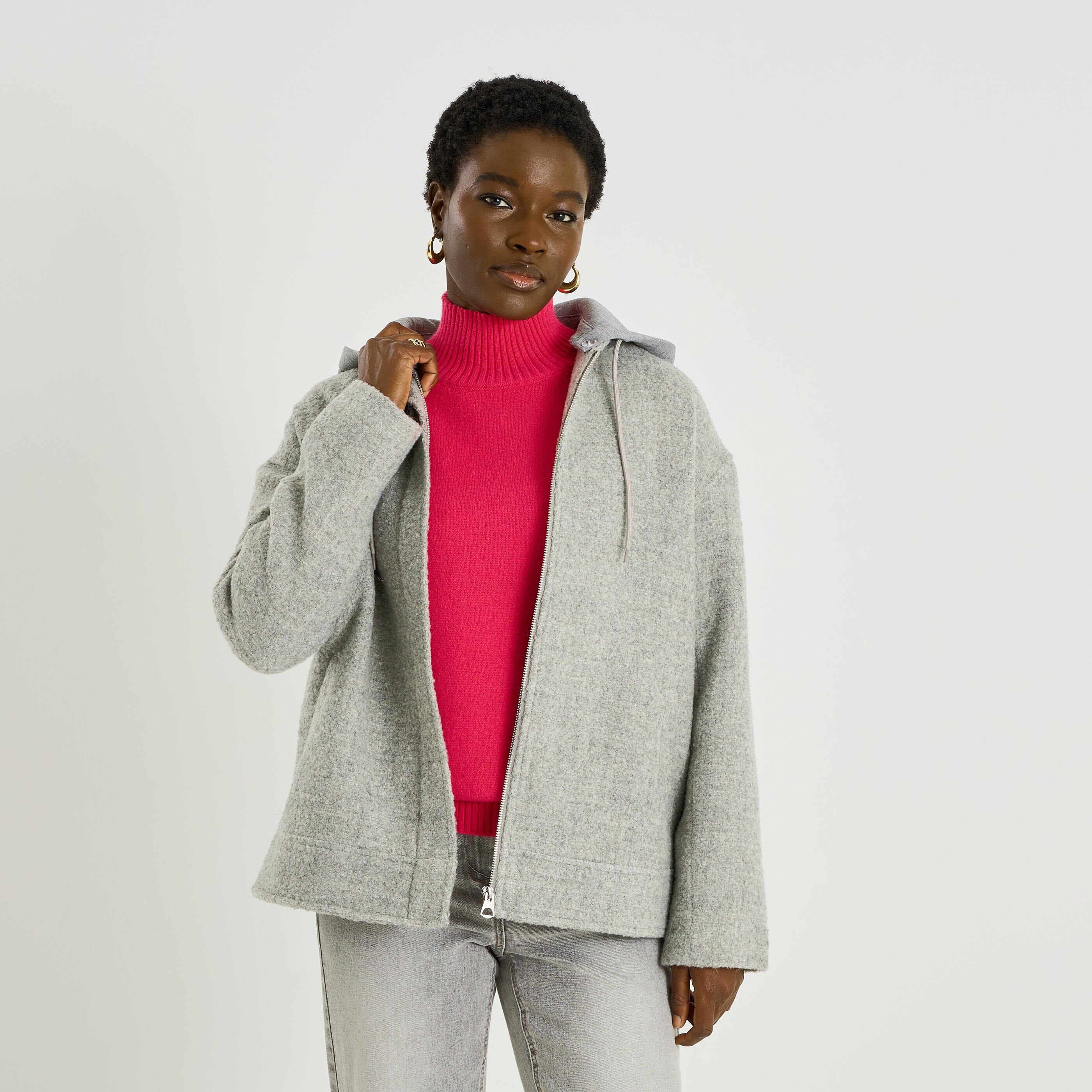 Manteau court &agrave; capuche amovible femme