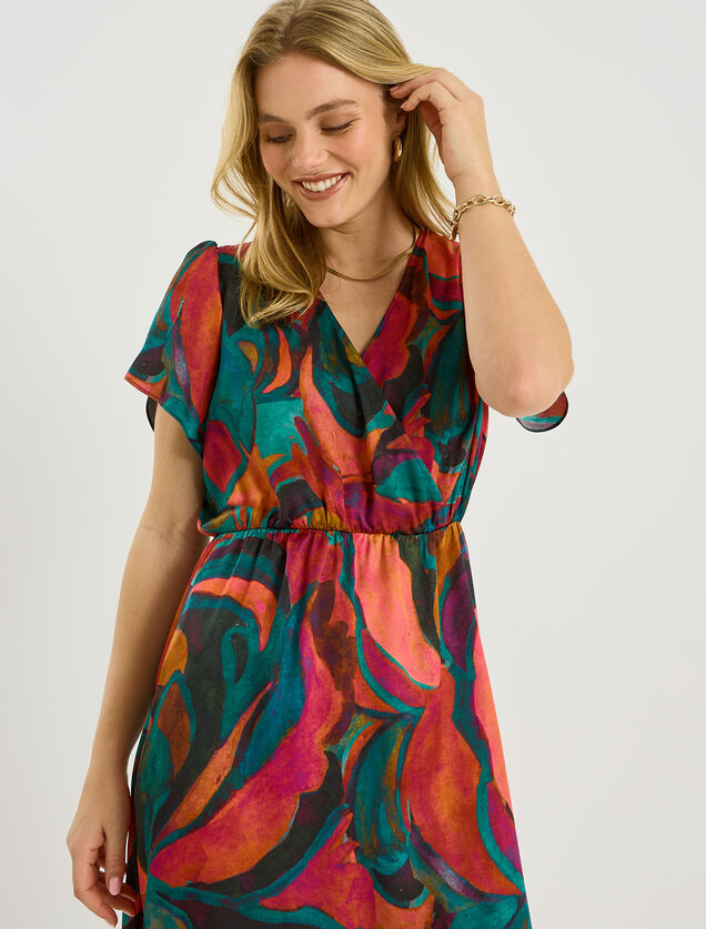 Robe longue habill&eacute;e imprim&eacute; abstrait