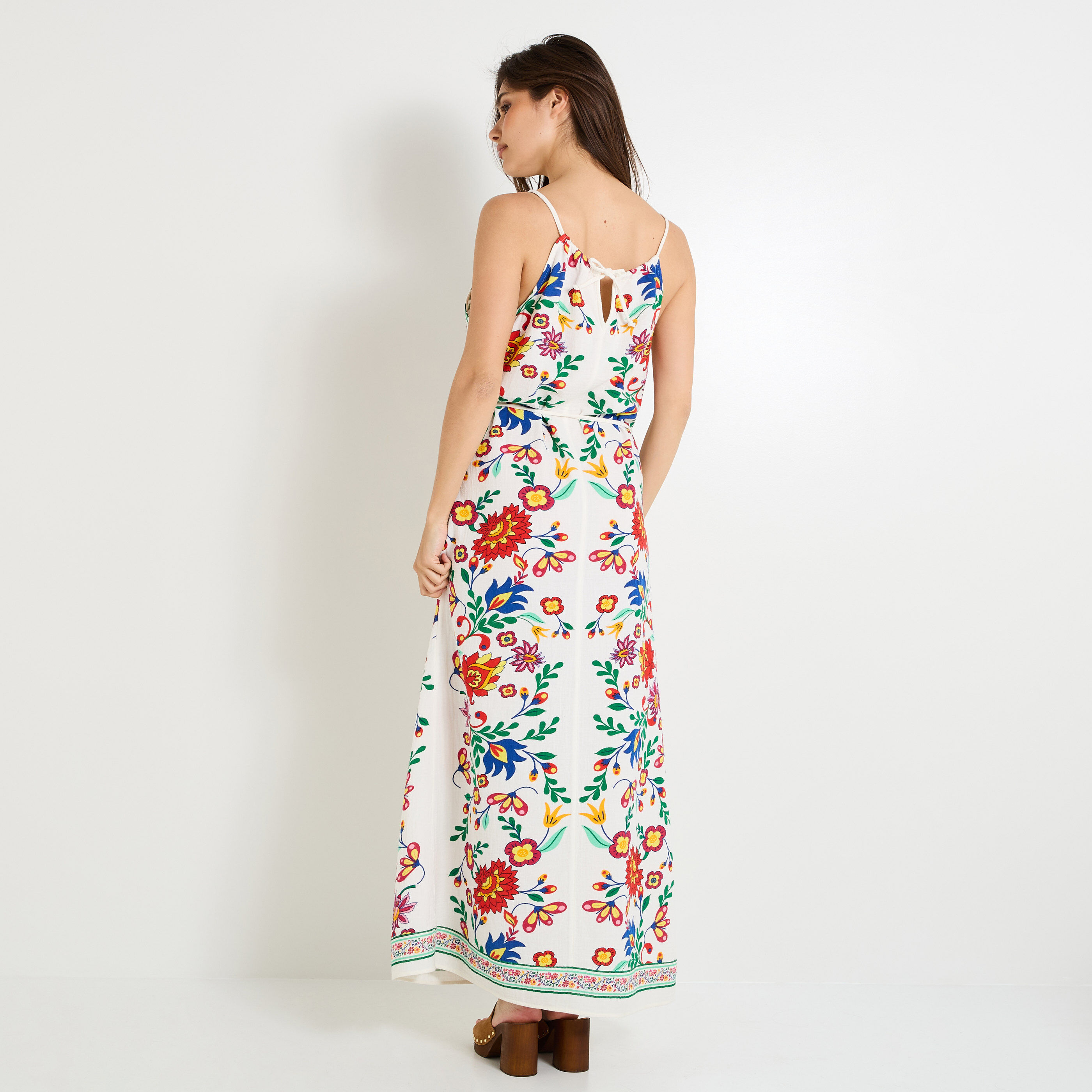 Robe longue imprim&eacute;e &agrave; bretelles