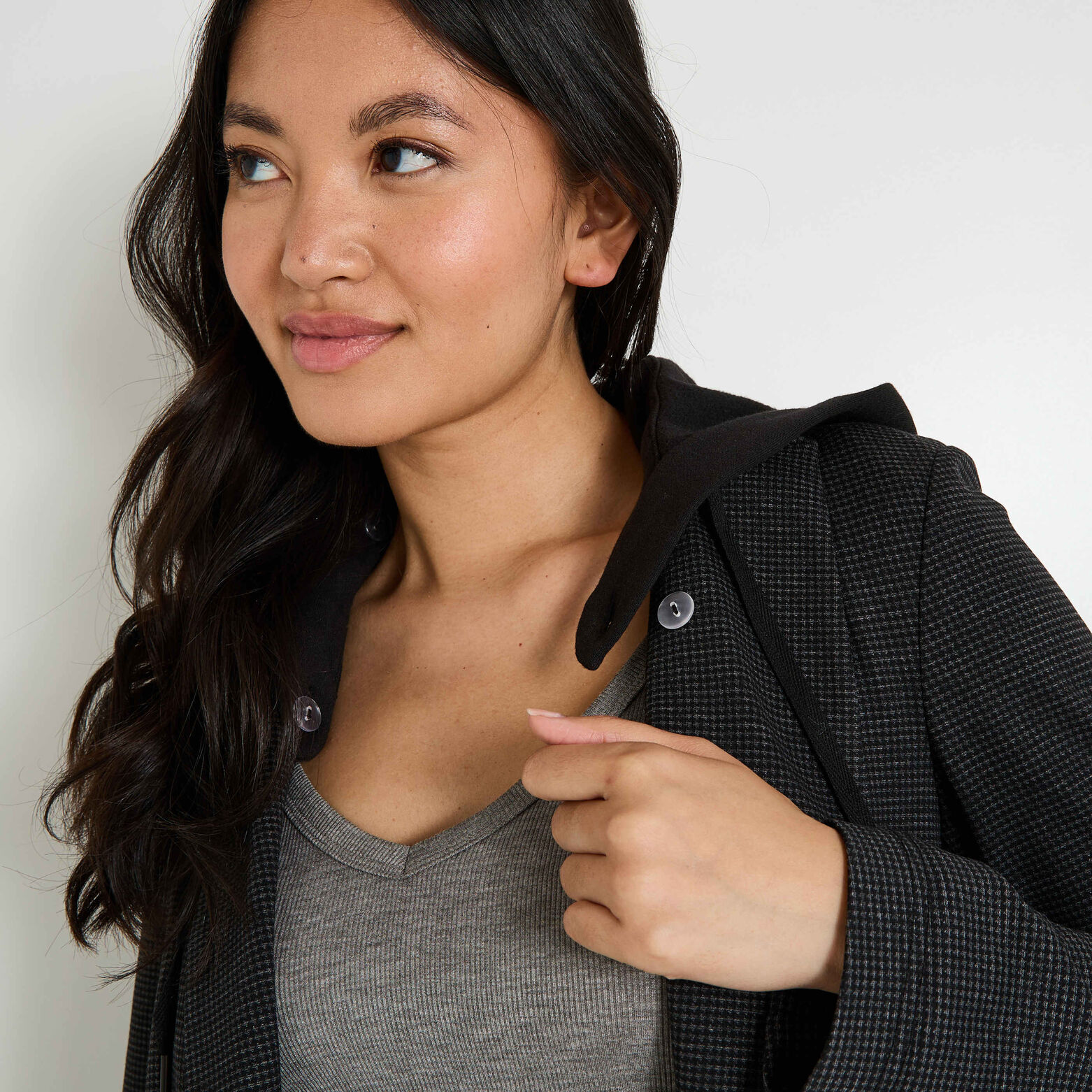 Blazer en maille capuche amovible femme