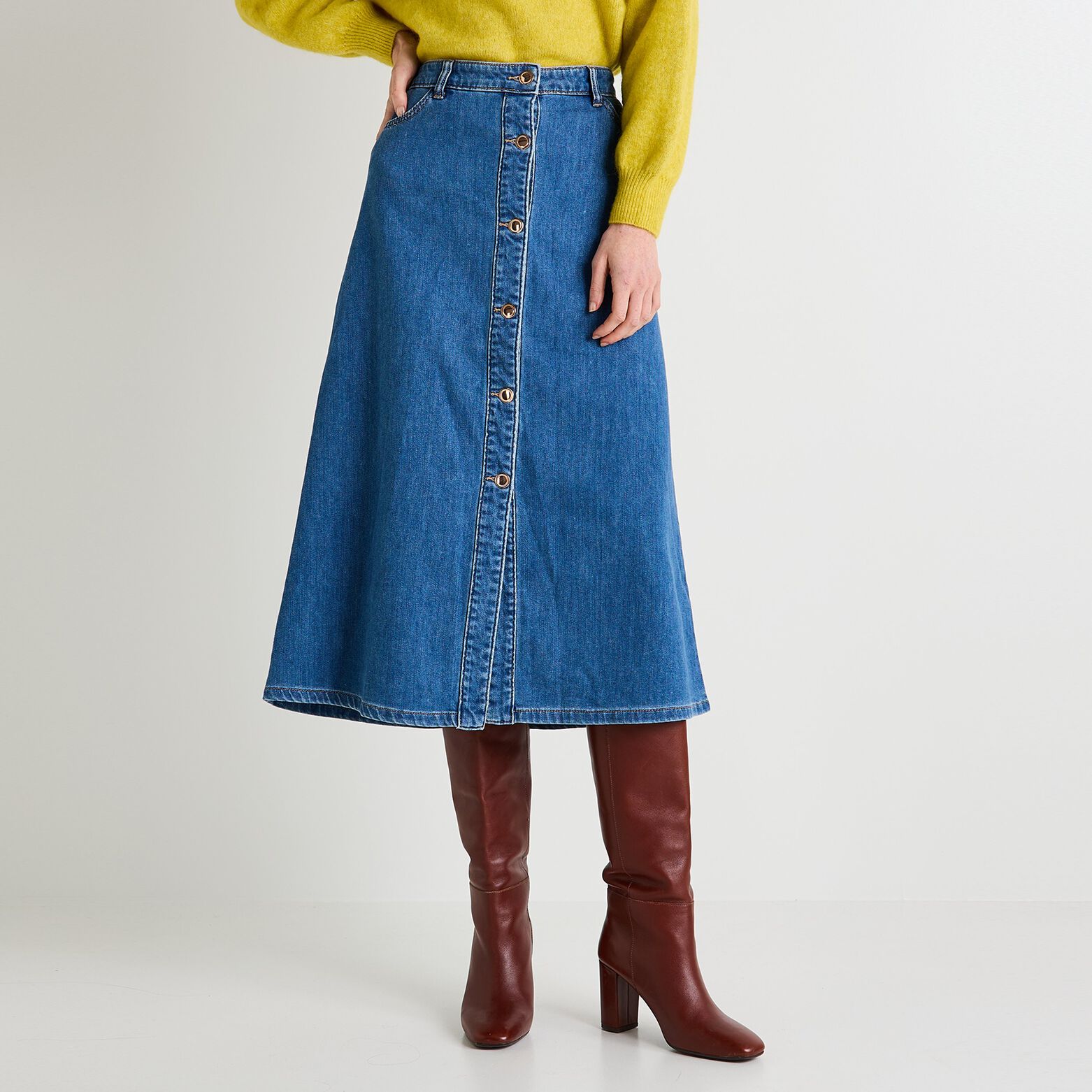 Jupe longue en denim femme
