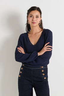 Blouse col V manches longues femme