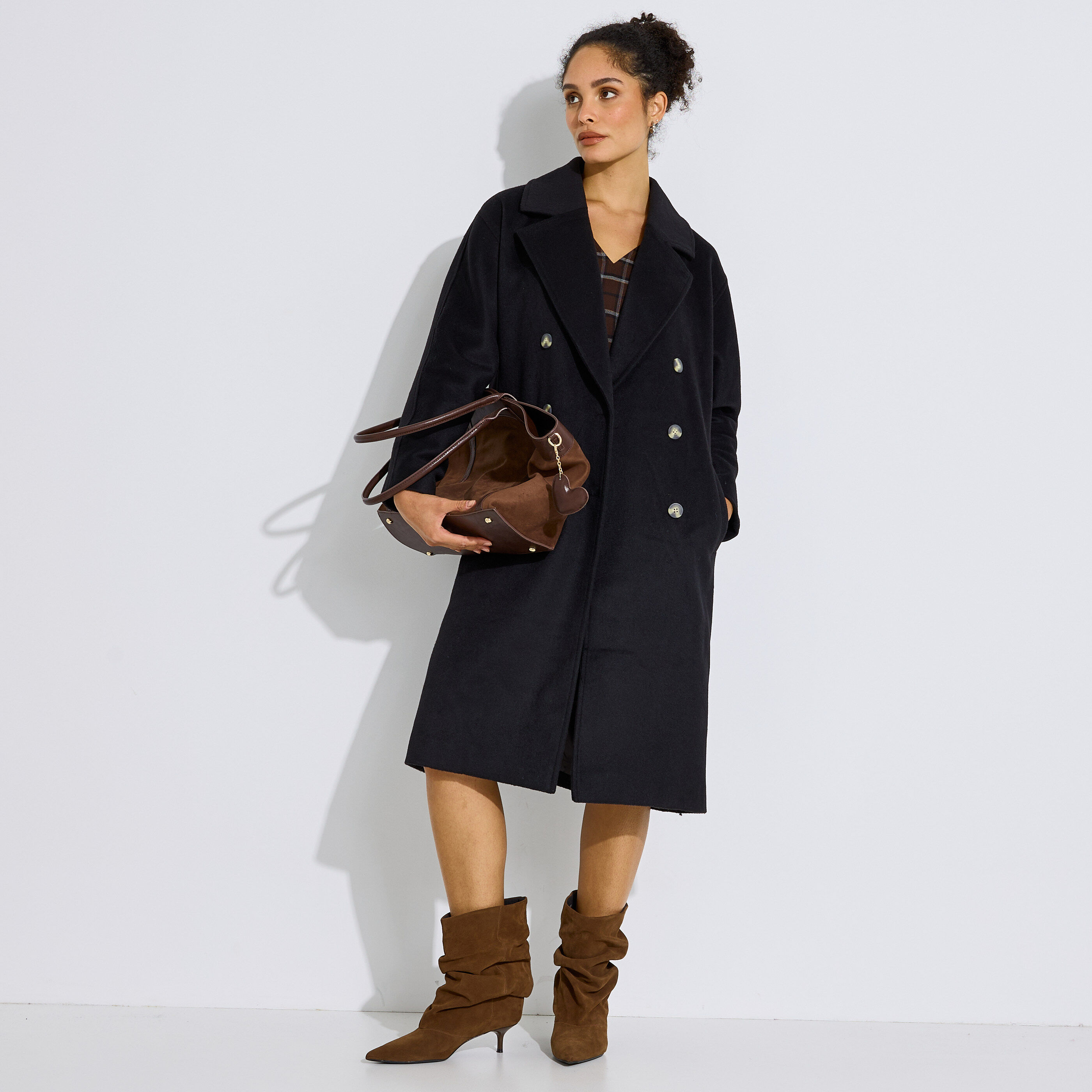 Manteau long double boutonnage femme