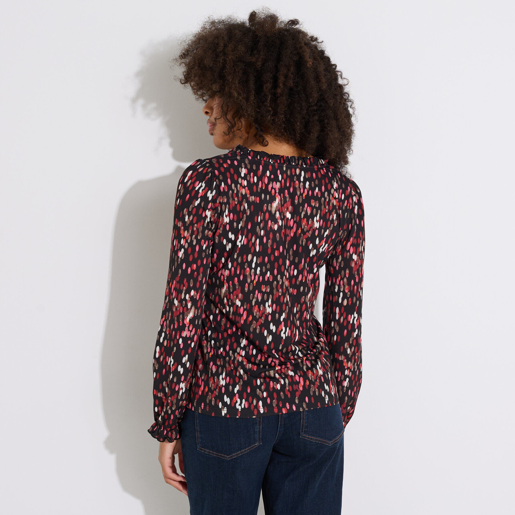 Blouse imprim&eacute; pois col V femme