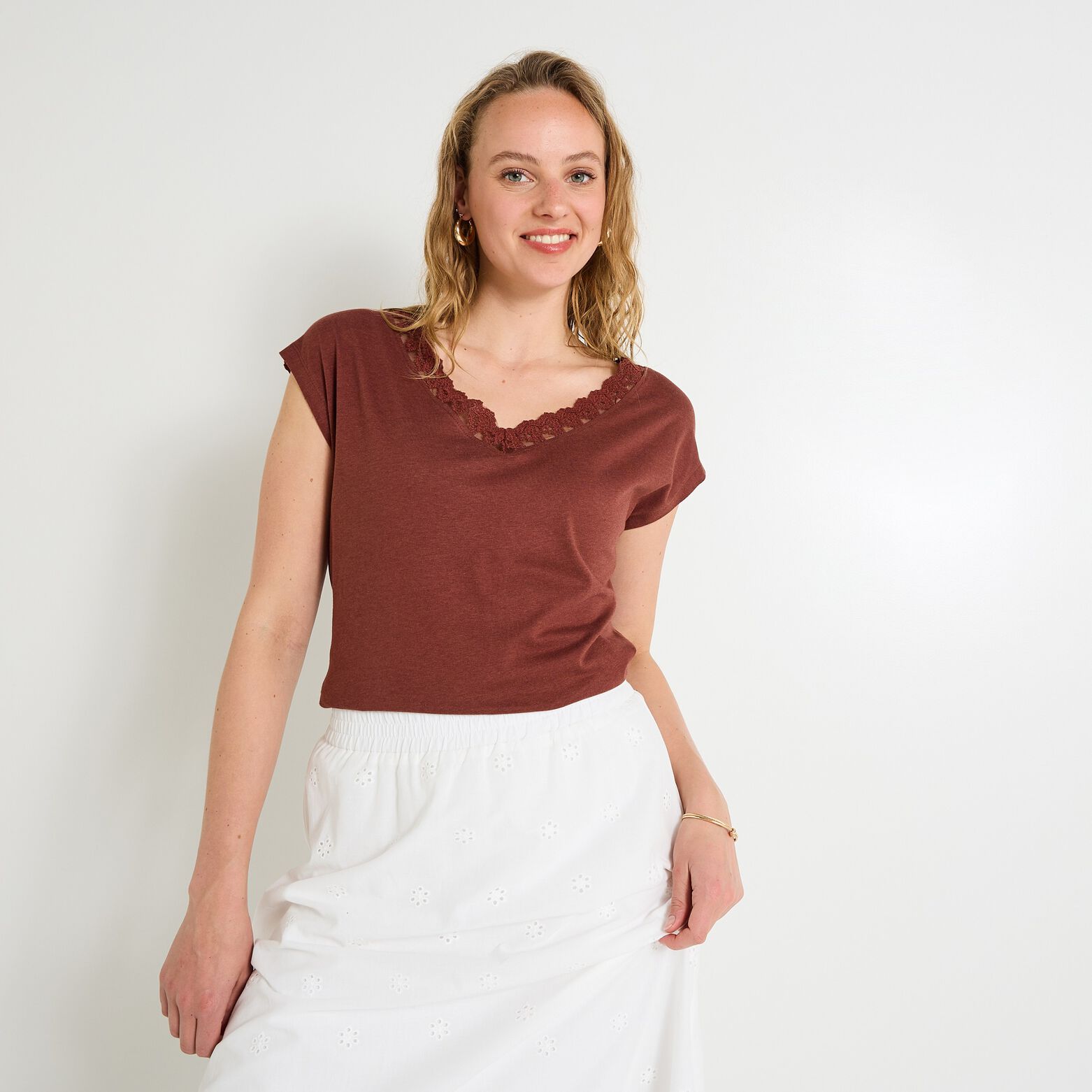T-shirt col V femme