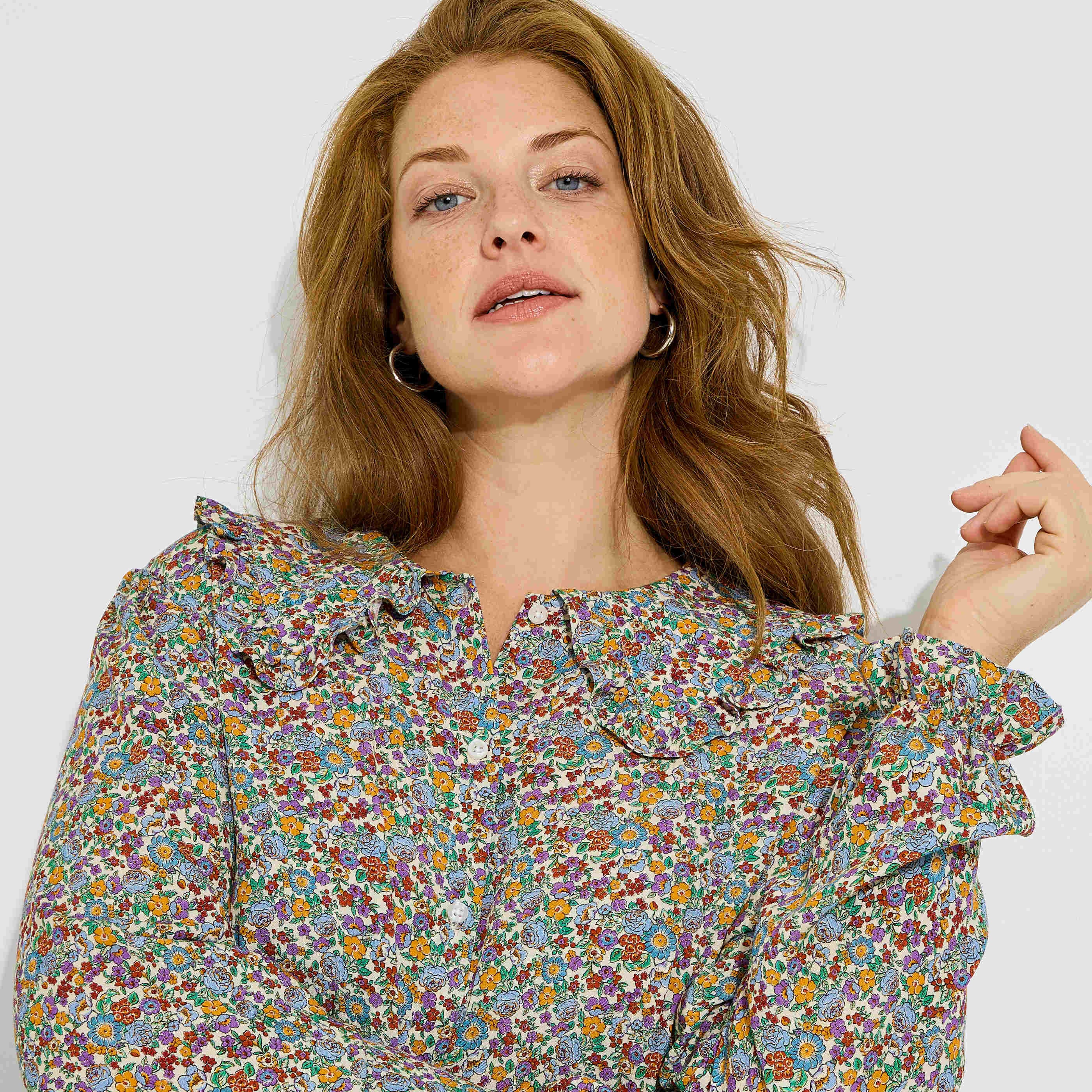 Chemise imprim&eacute;e col claudine femme