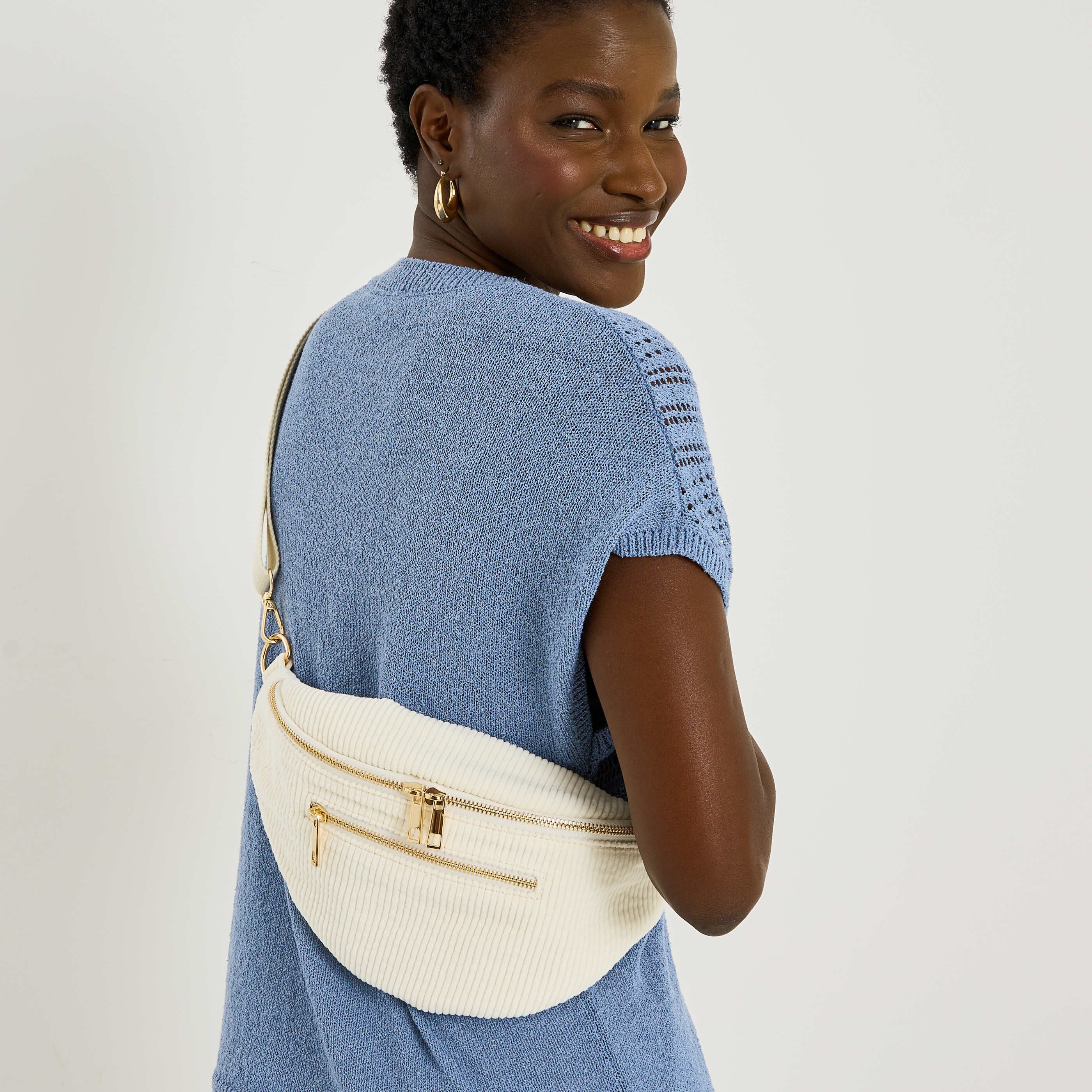 Sac banane en velours c&ocirc;tel&eacute; femme