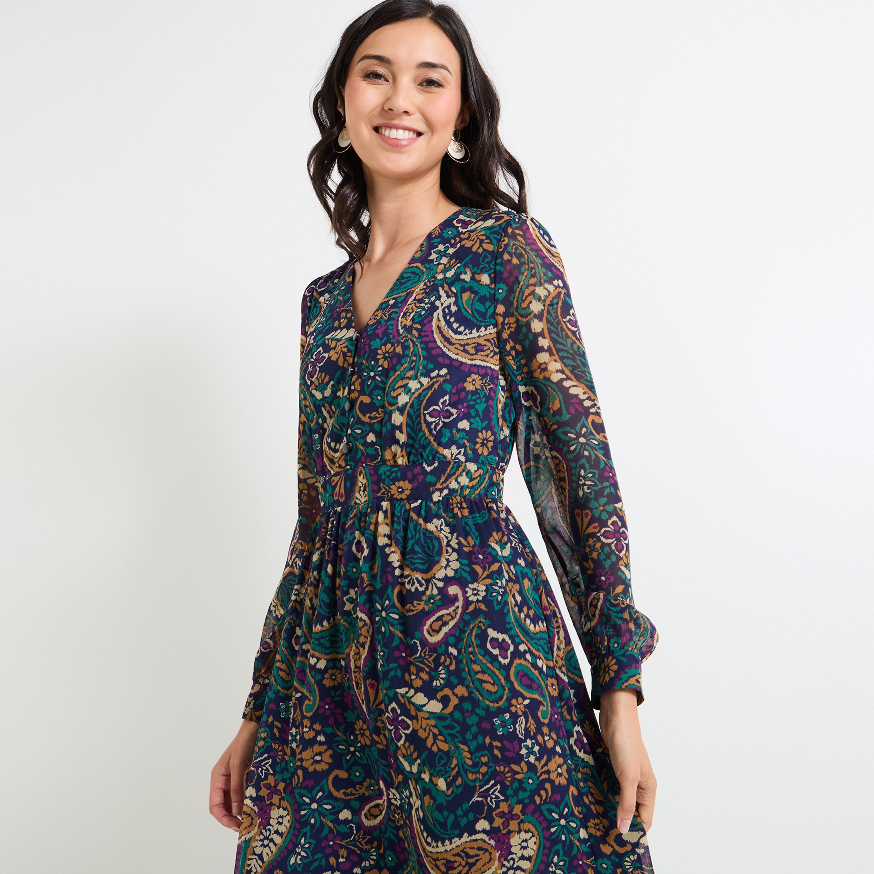 Robe longue col V femme