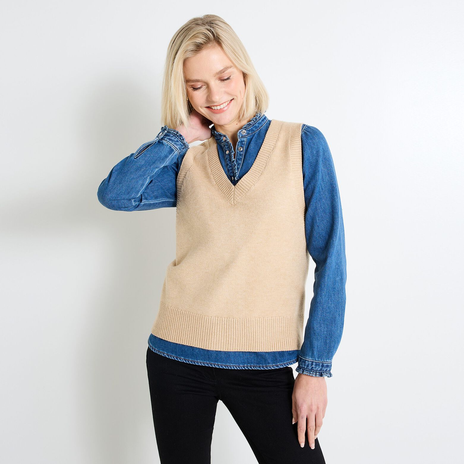 Pull col V femme