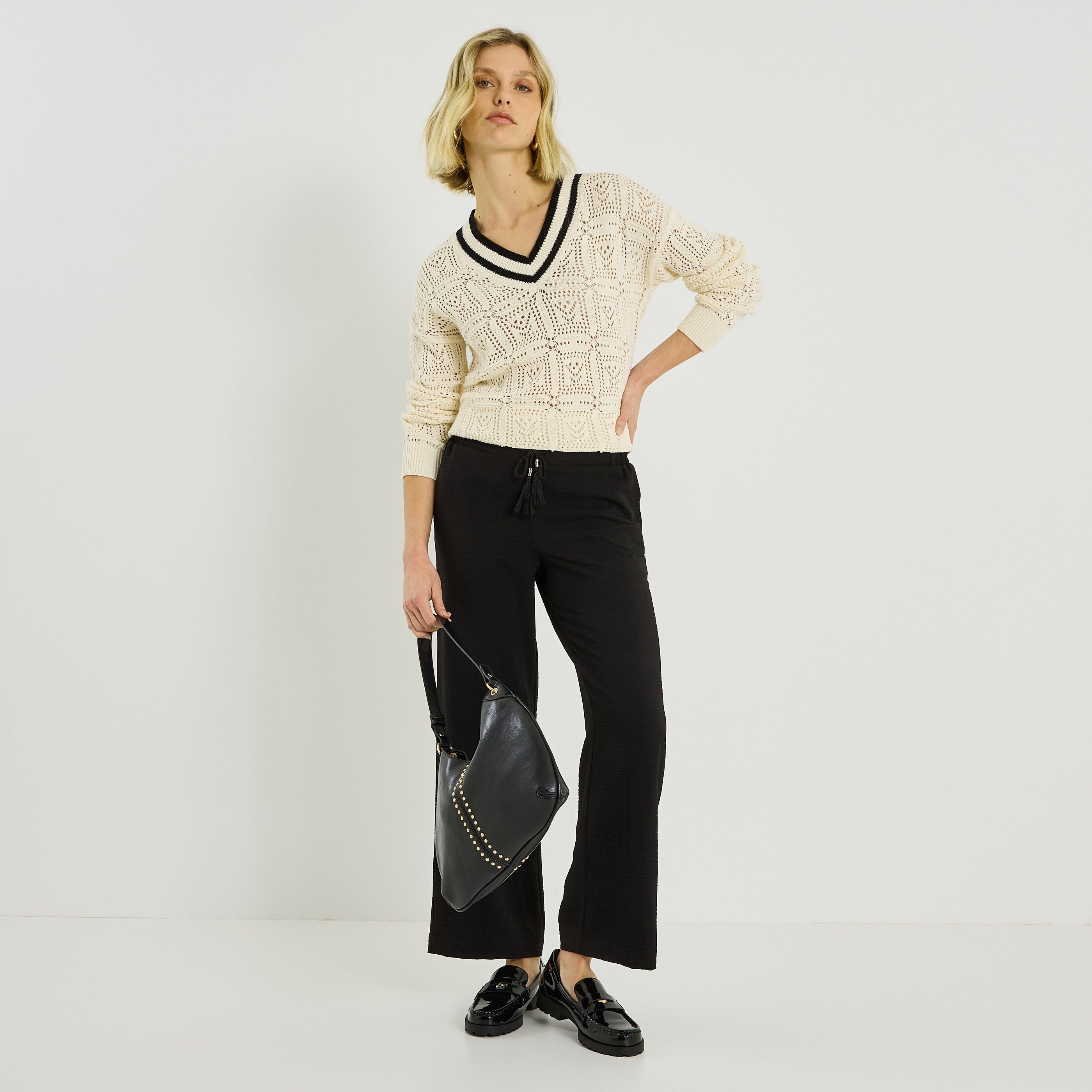 Pantalon fluide taille &eacute;lastiqu&eacute;e femme