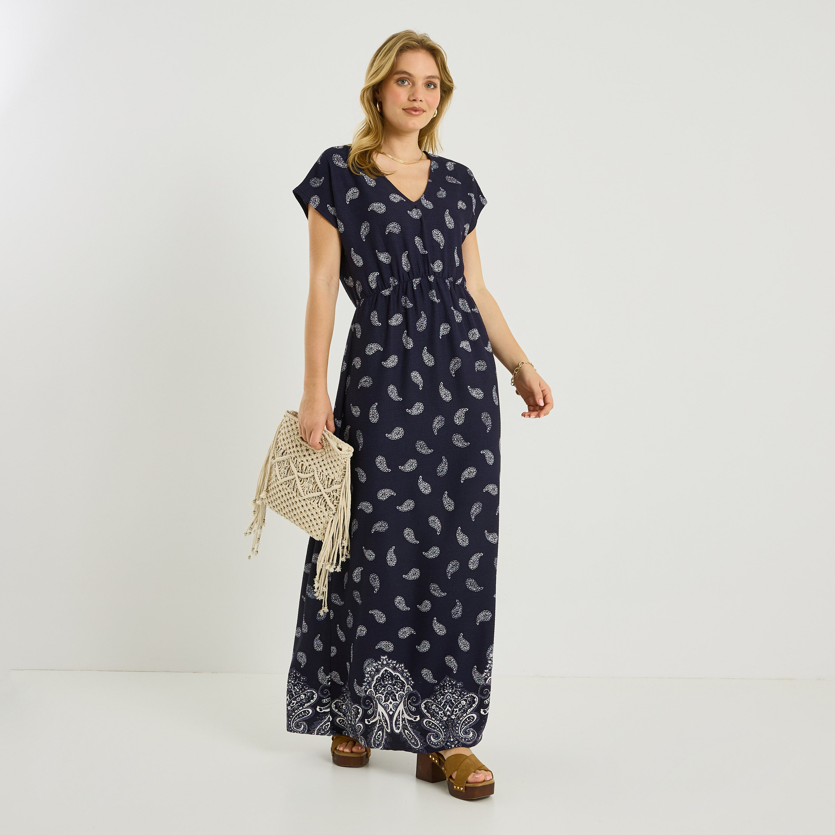 Robe longue fluide &agrave; imprim&eacute; paisley