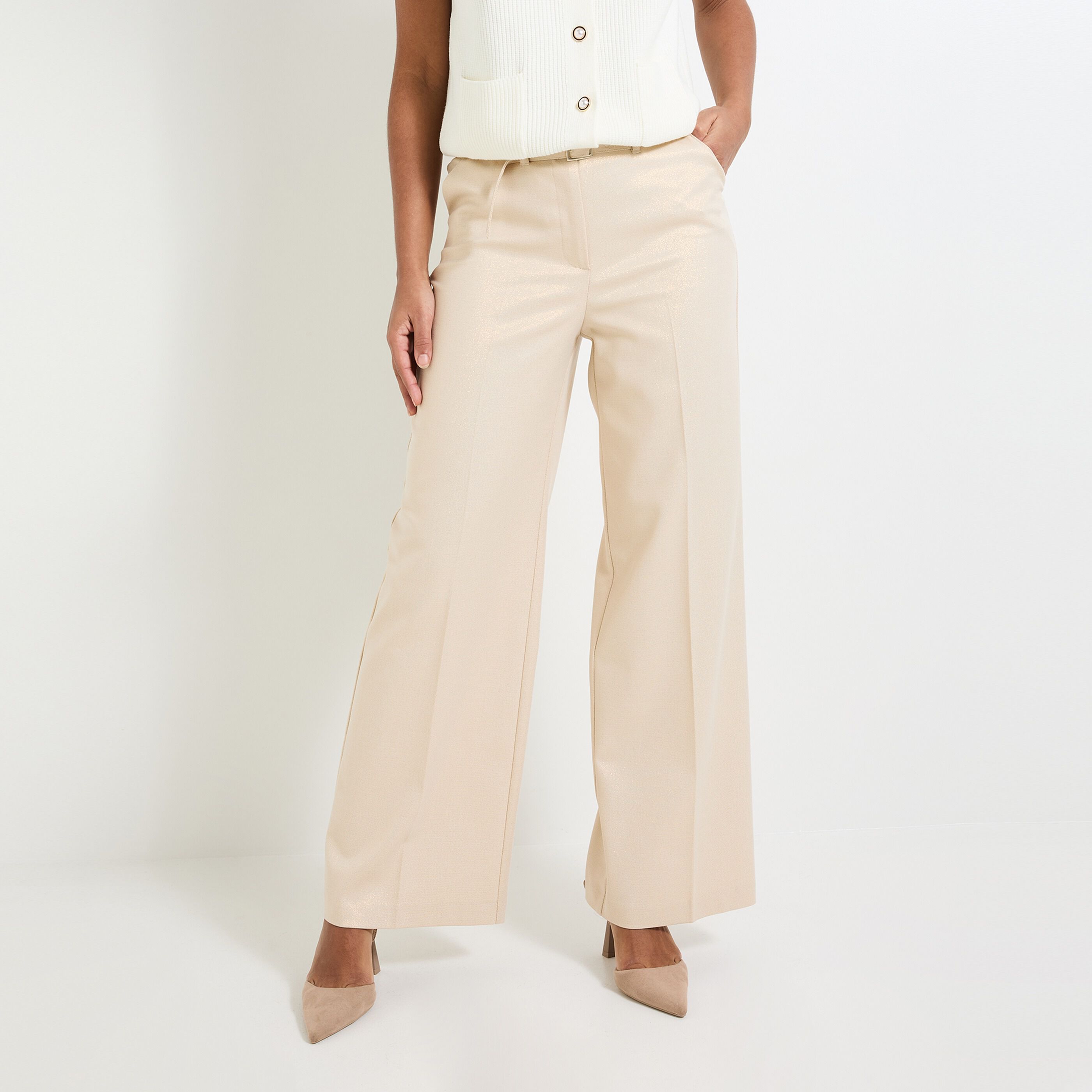 Pantalon large paillet&eacute; femme