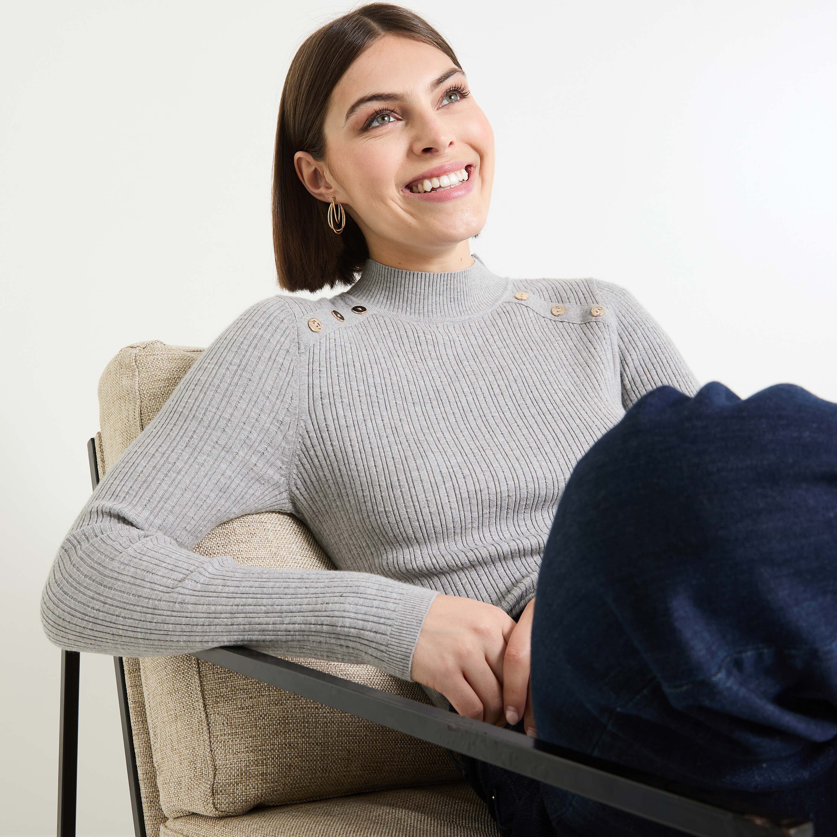 Pull col montant femme GRIS CHINE Graindemalice