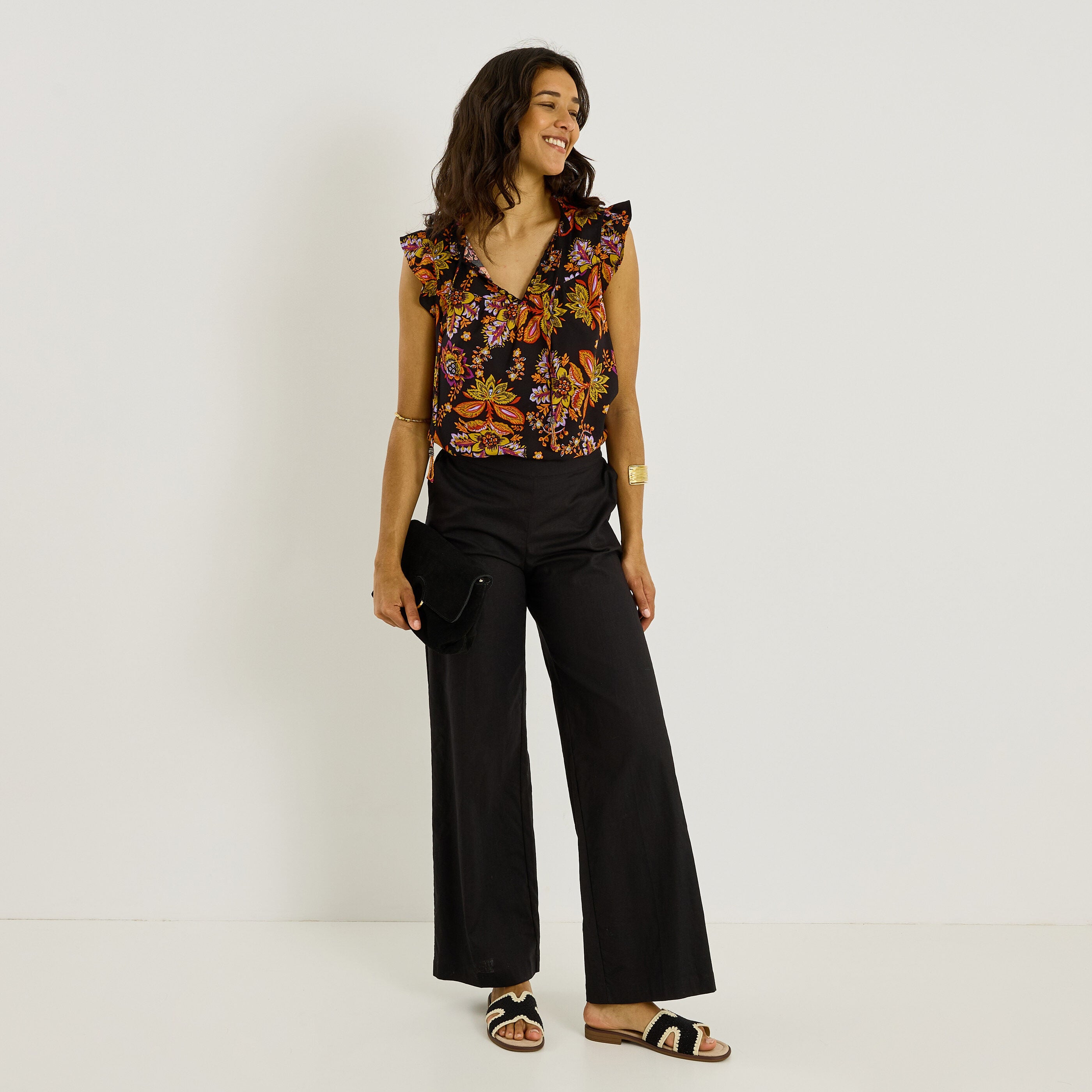 Blouse sans manches imprim&eacute; floral femme