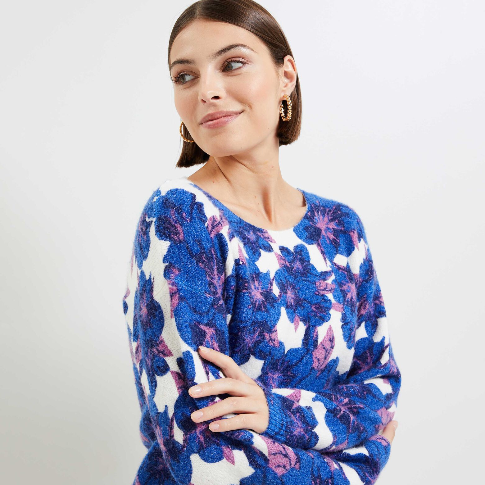 Pull imprimé fleuri femme
