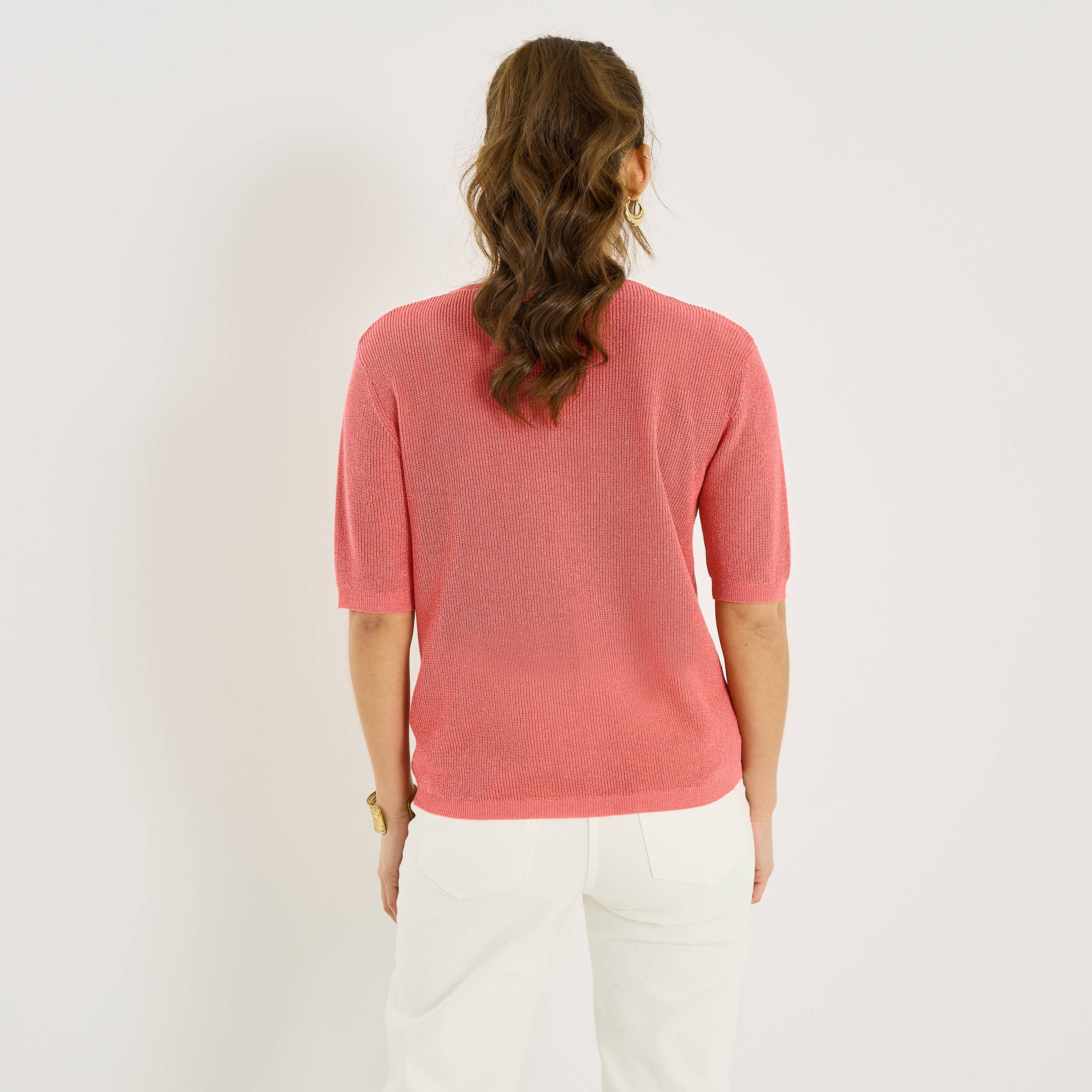 Pull manches courtes brillant femme