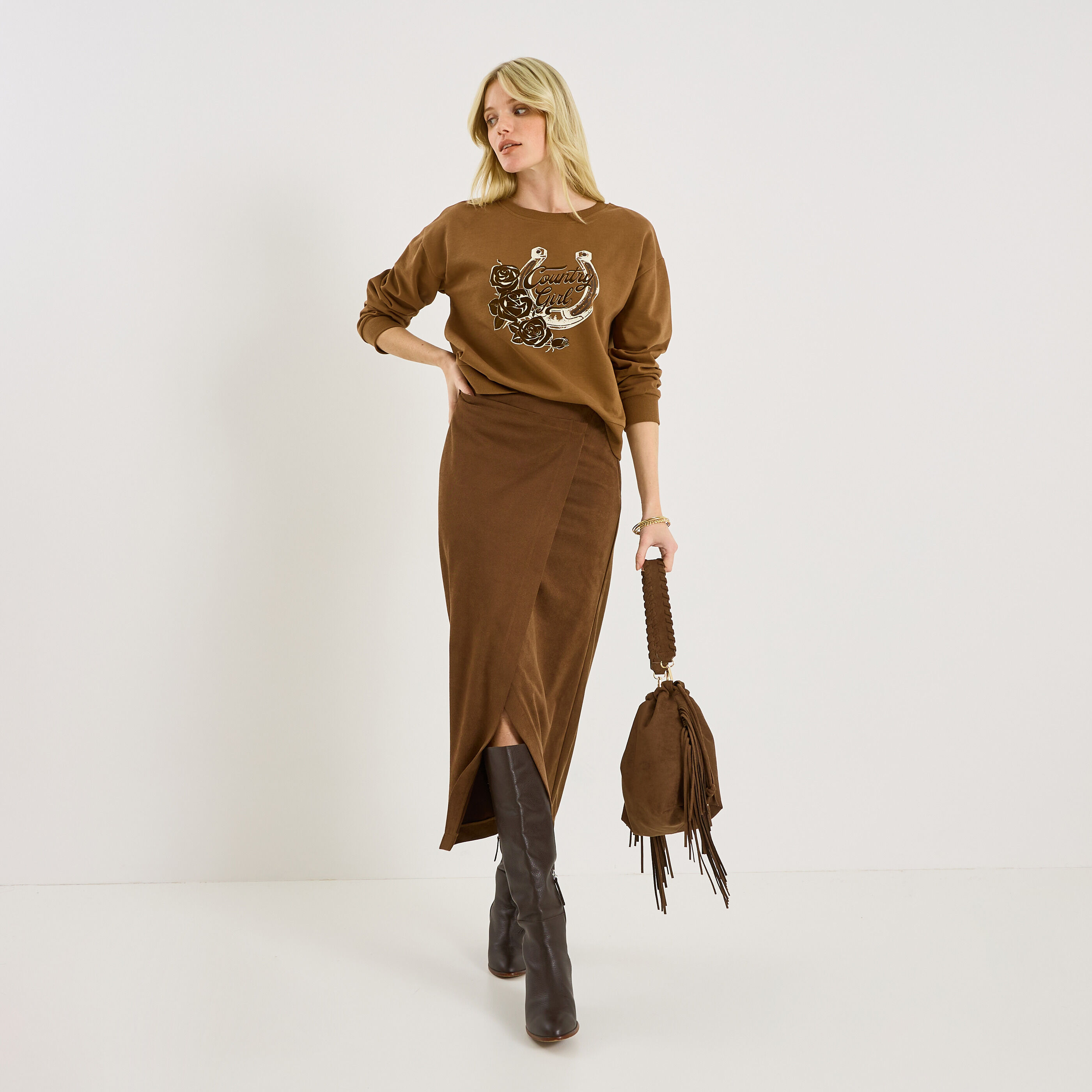 Jupe portefeuille mi-longue 