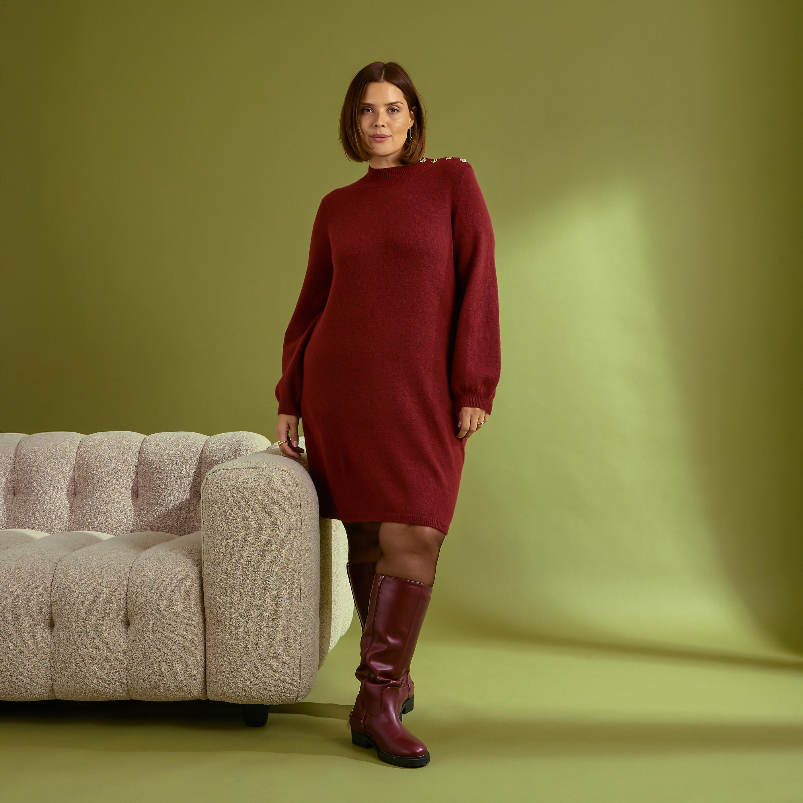 Robe pull col montant femme