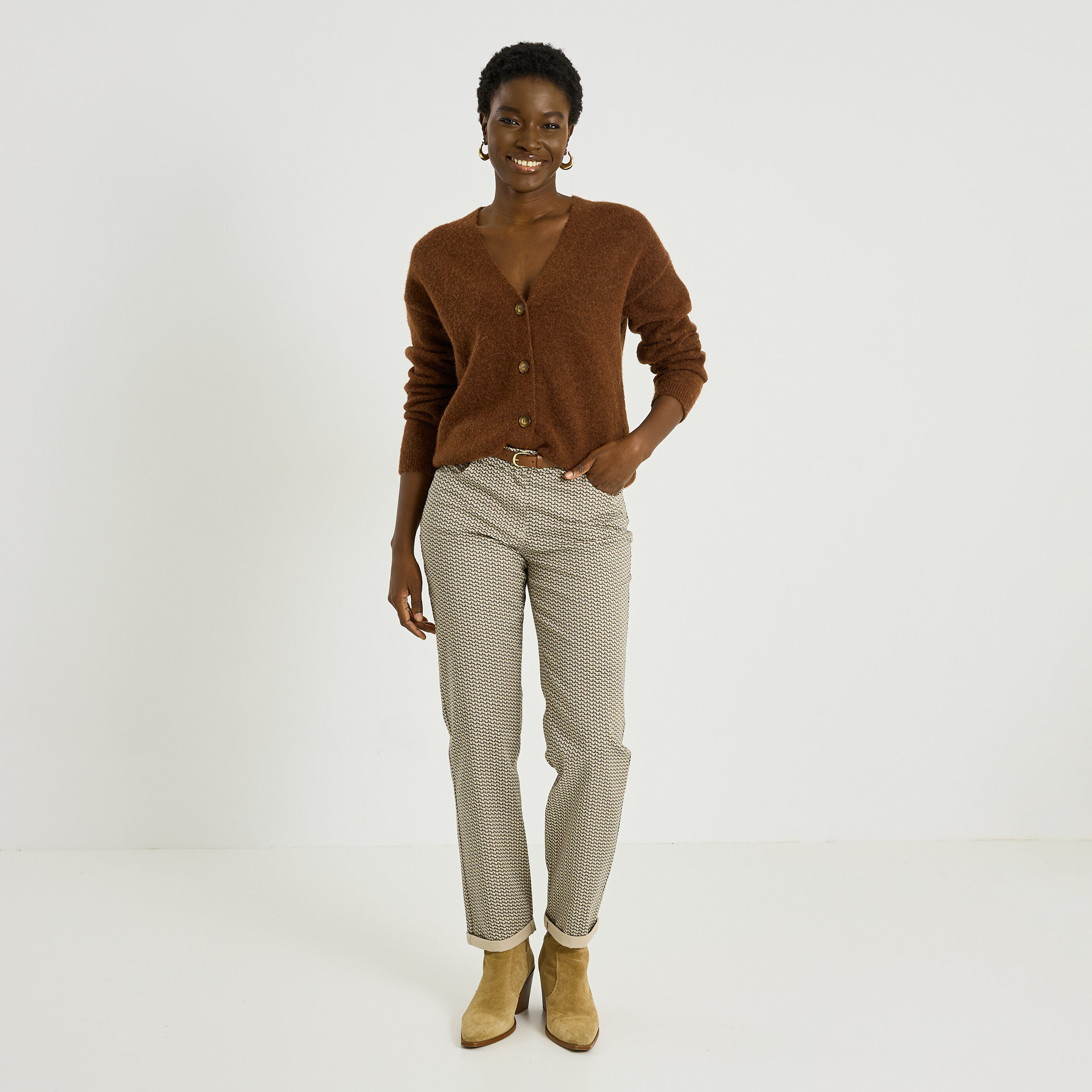 Pantalon chino imprim&eacute; femme