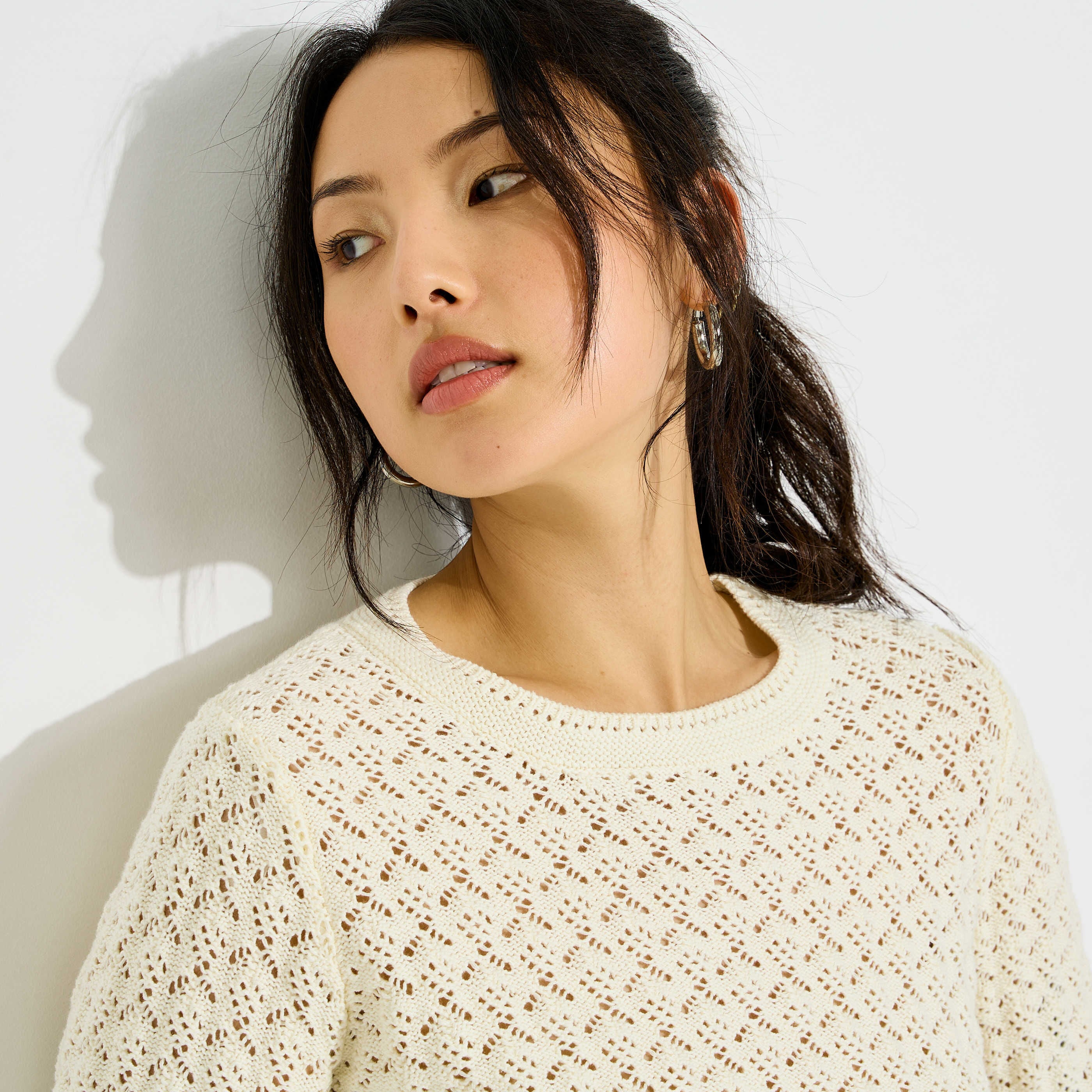 Pull col rond ajour&eacute; femme