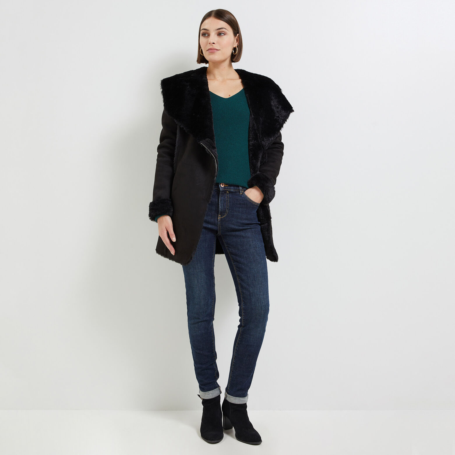 Manteau effet peau lainée femme