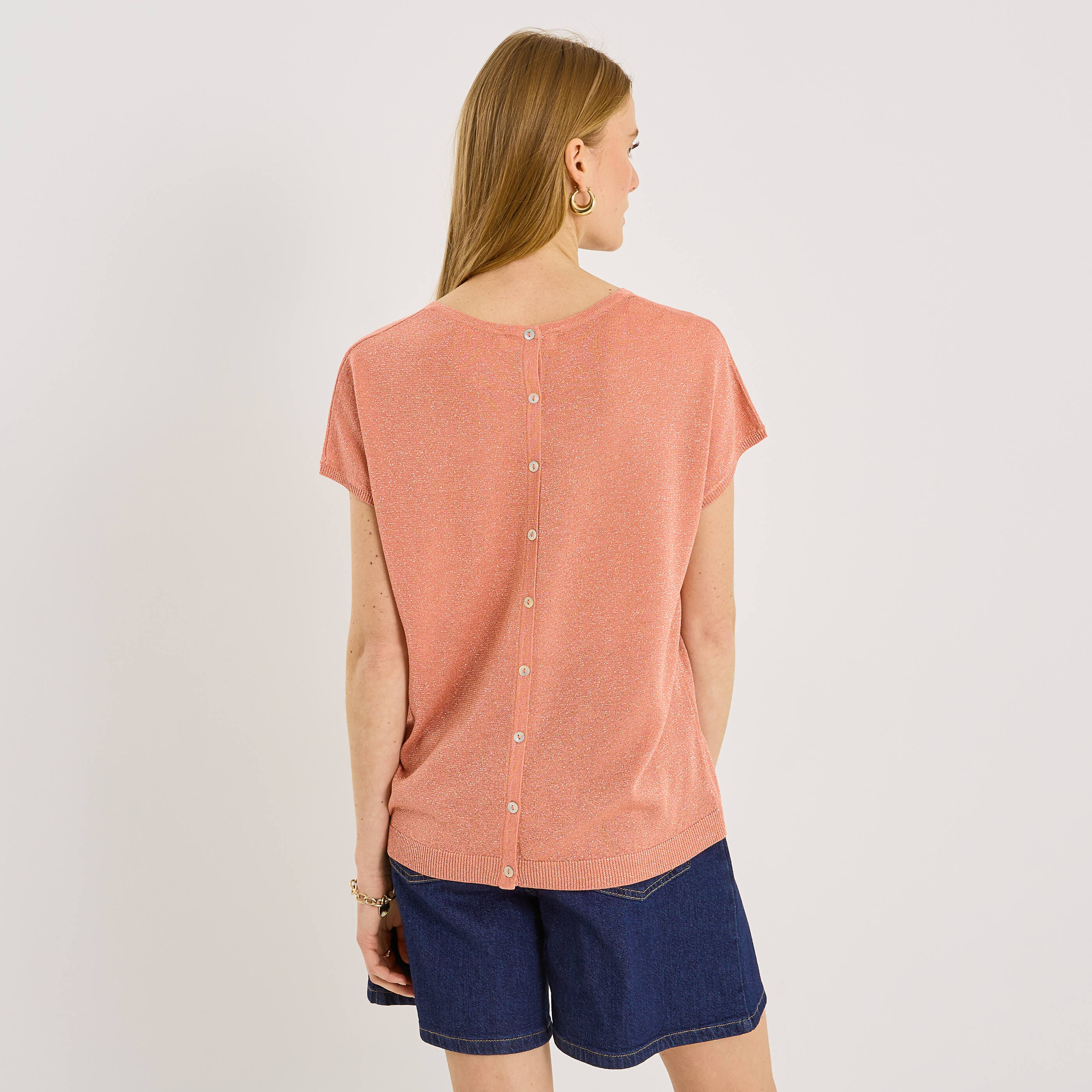 Pull brillant manches courtes femme