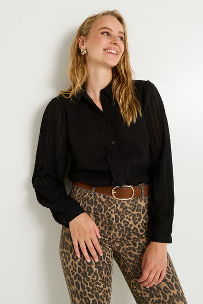 Chemise plumetis manches plissées femme