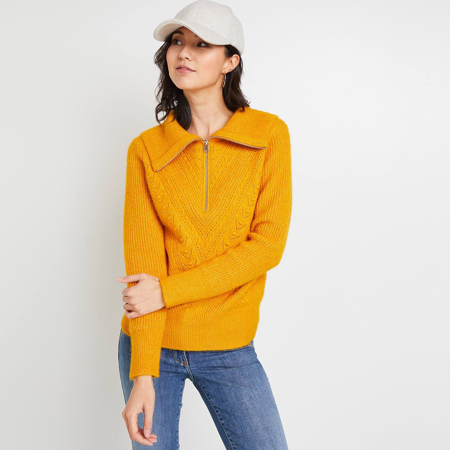 Pull col camionneur uni femme
