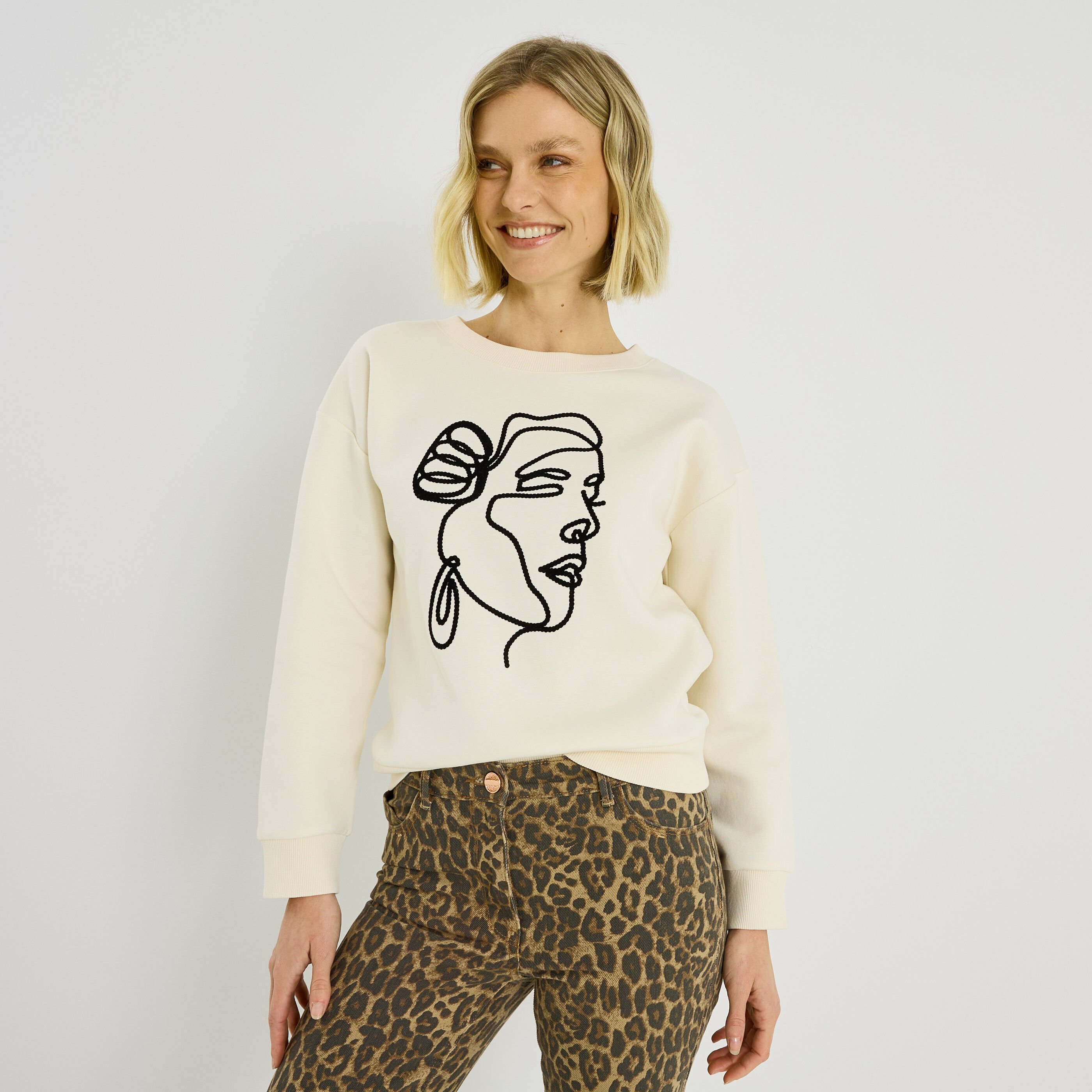Sweat imprim&eacute; visage femme