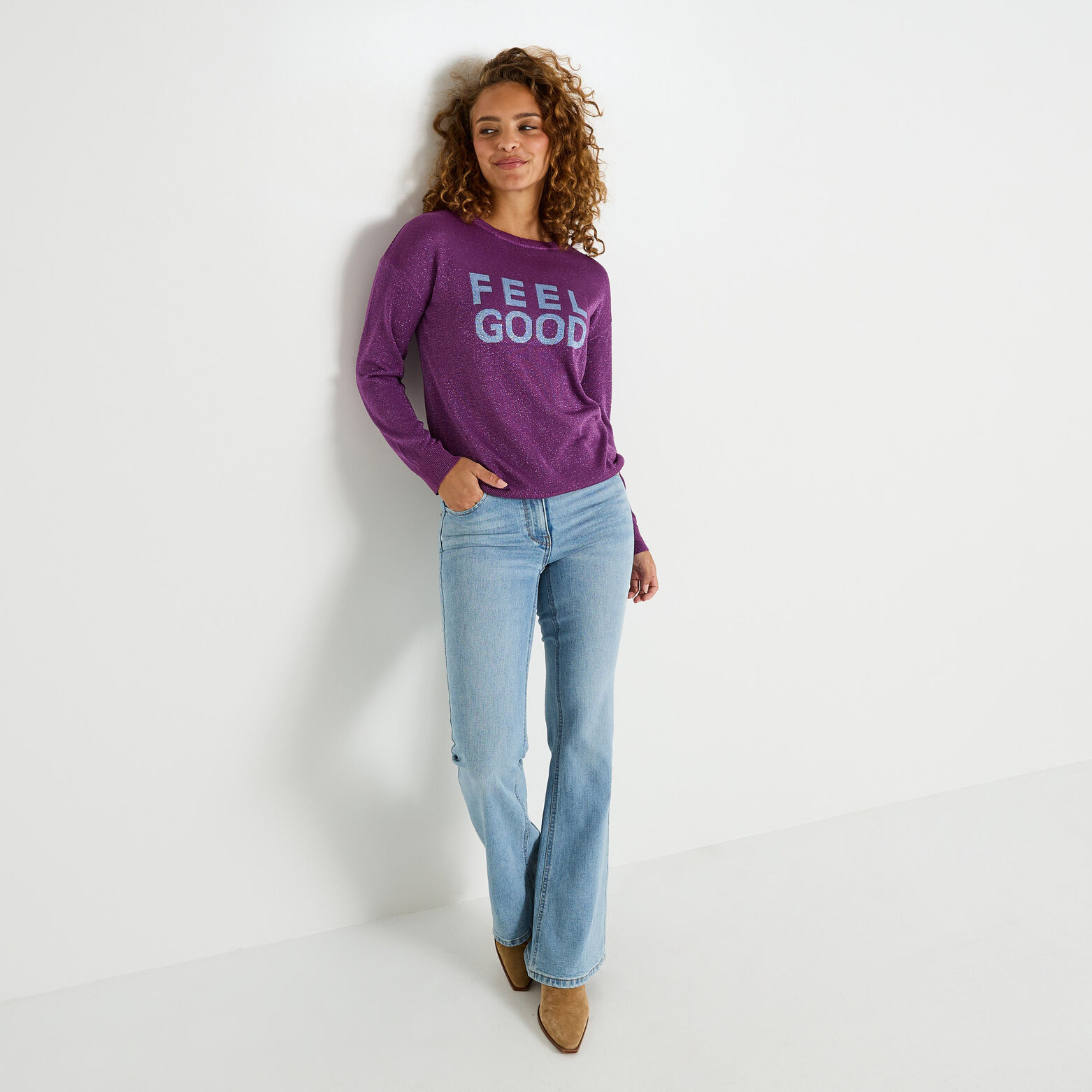 Pull brillant à manches longues femme