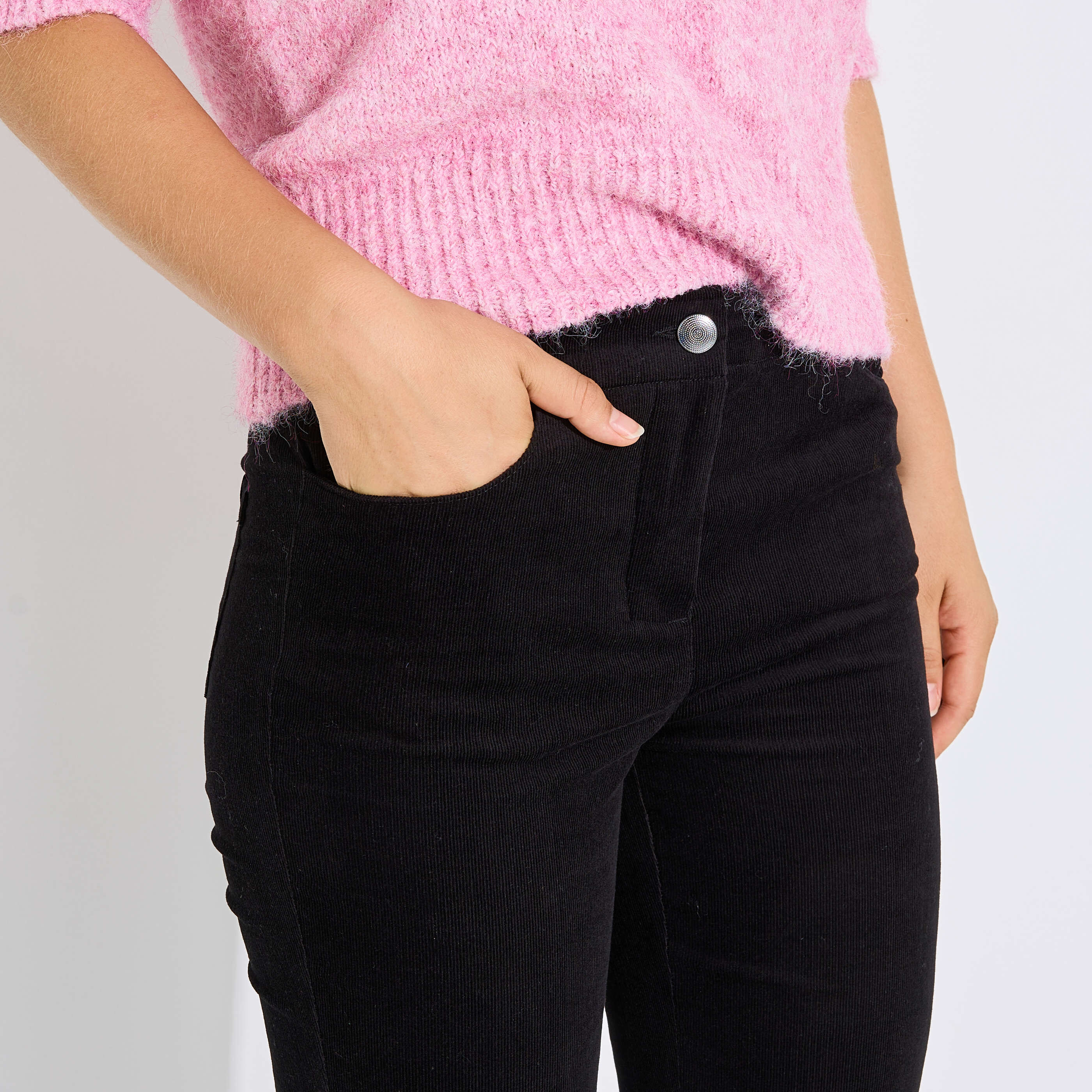 Pantalon droit velours raccourci femme