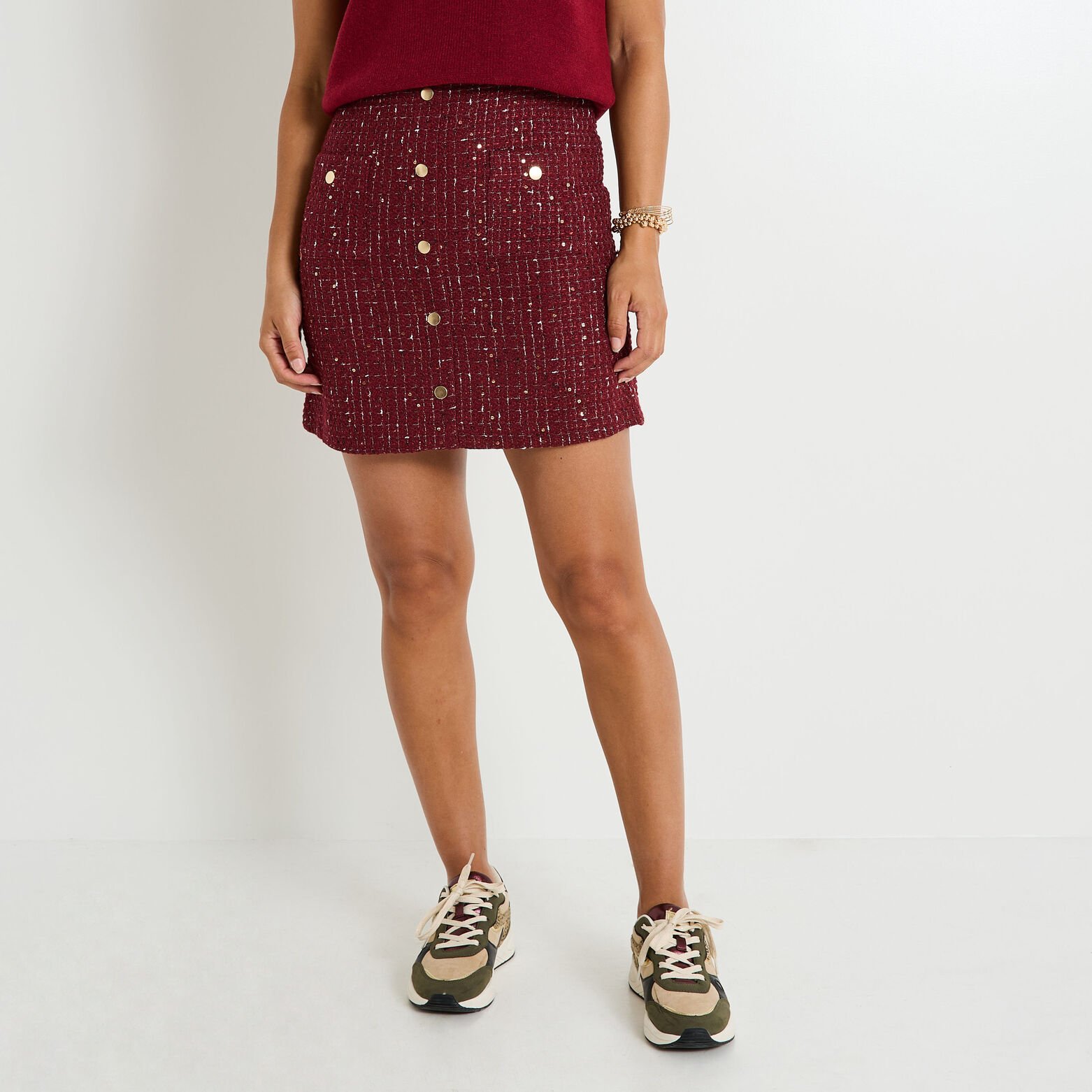 Jupe trapèze courte en tweed