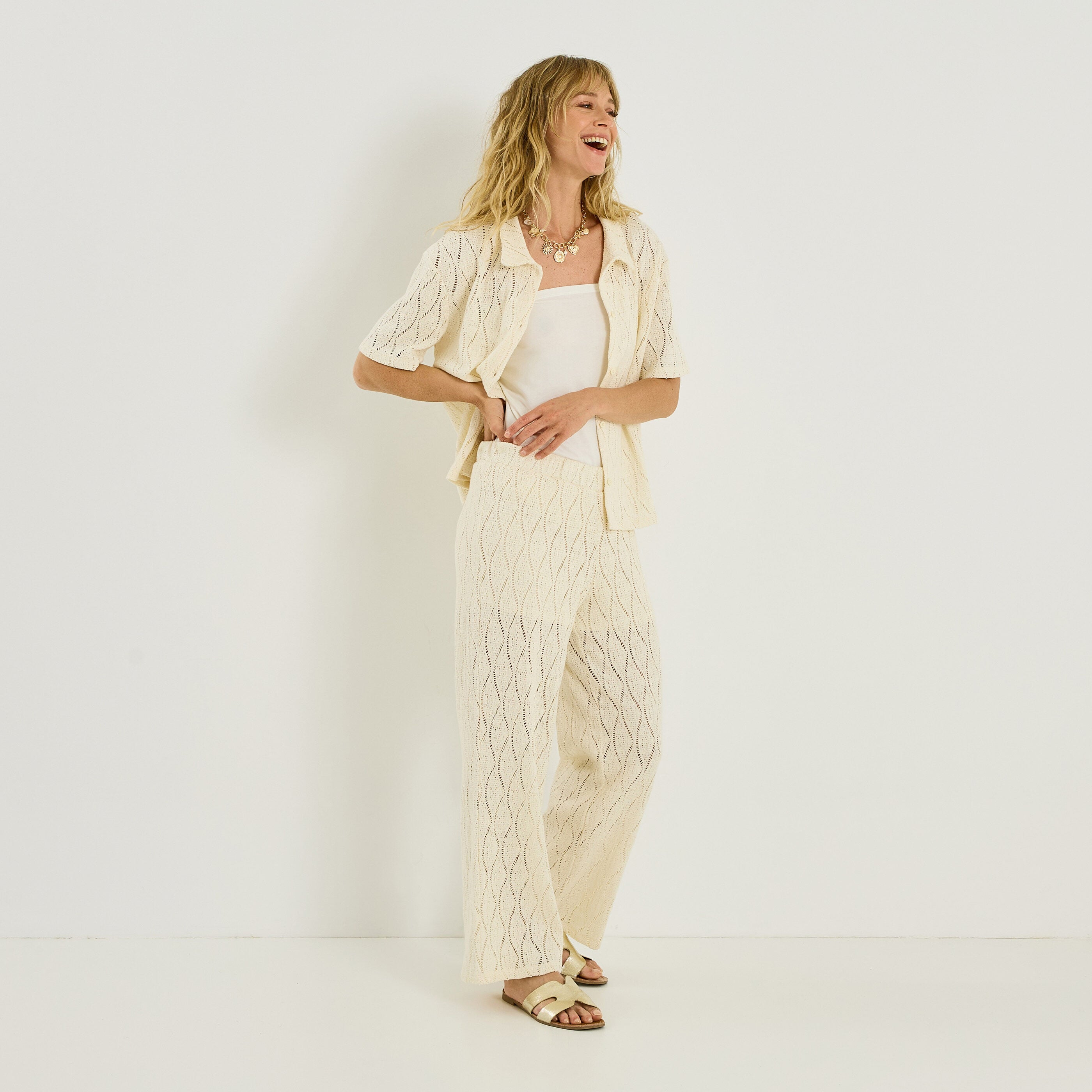 Chemise maille ajour&eacute;e femme