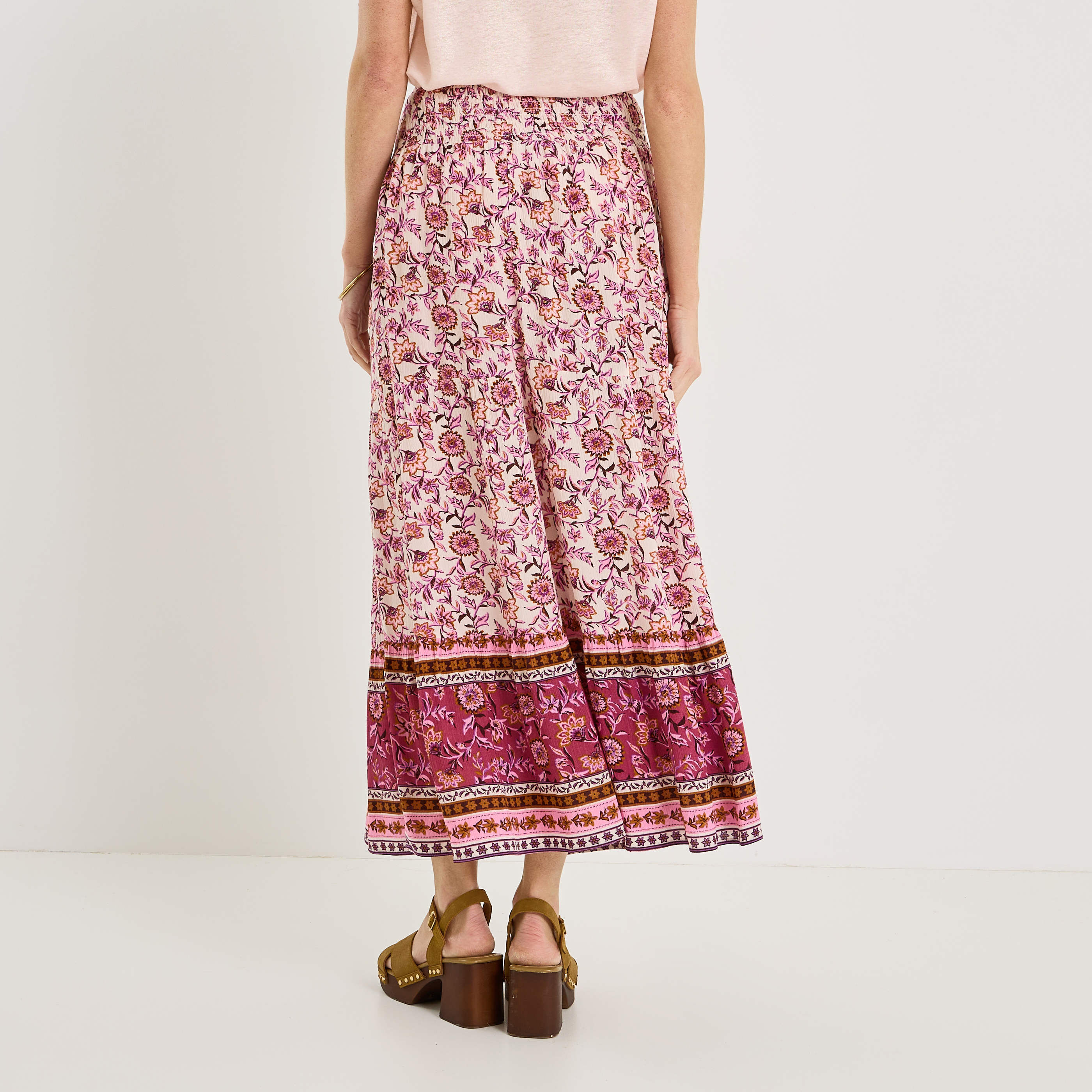 Jupe longue fluide imprim&eacute; floral
