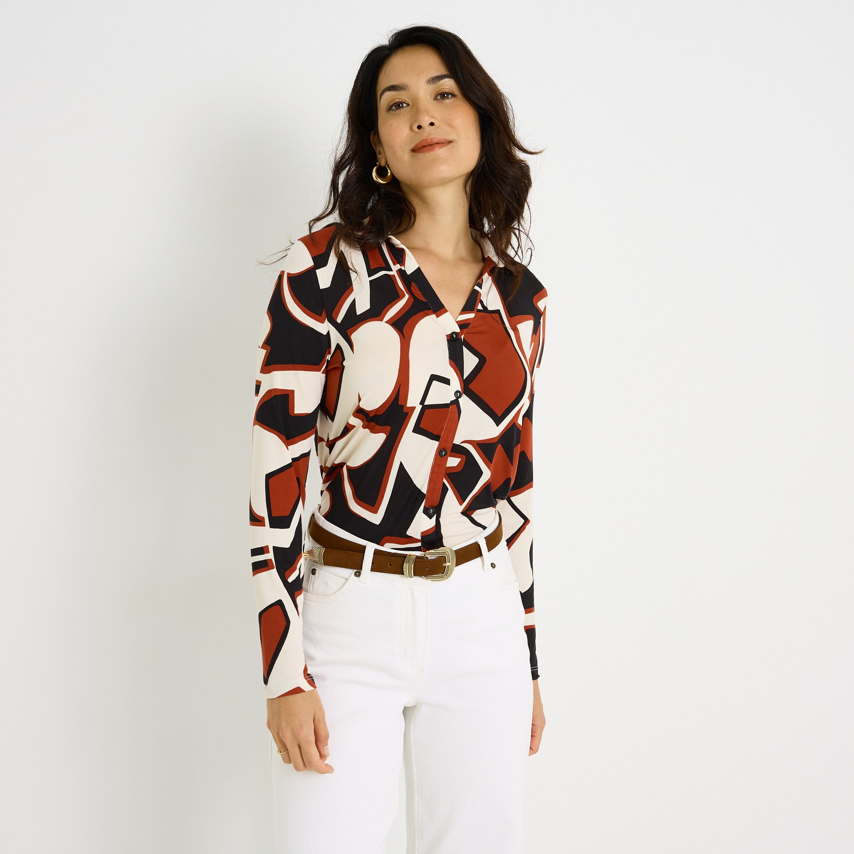 Chemise en maille imprim&eacute;e femme