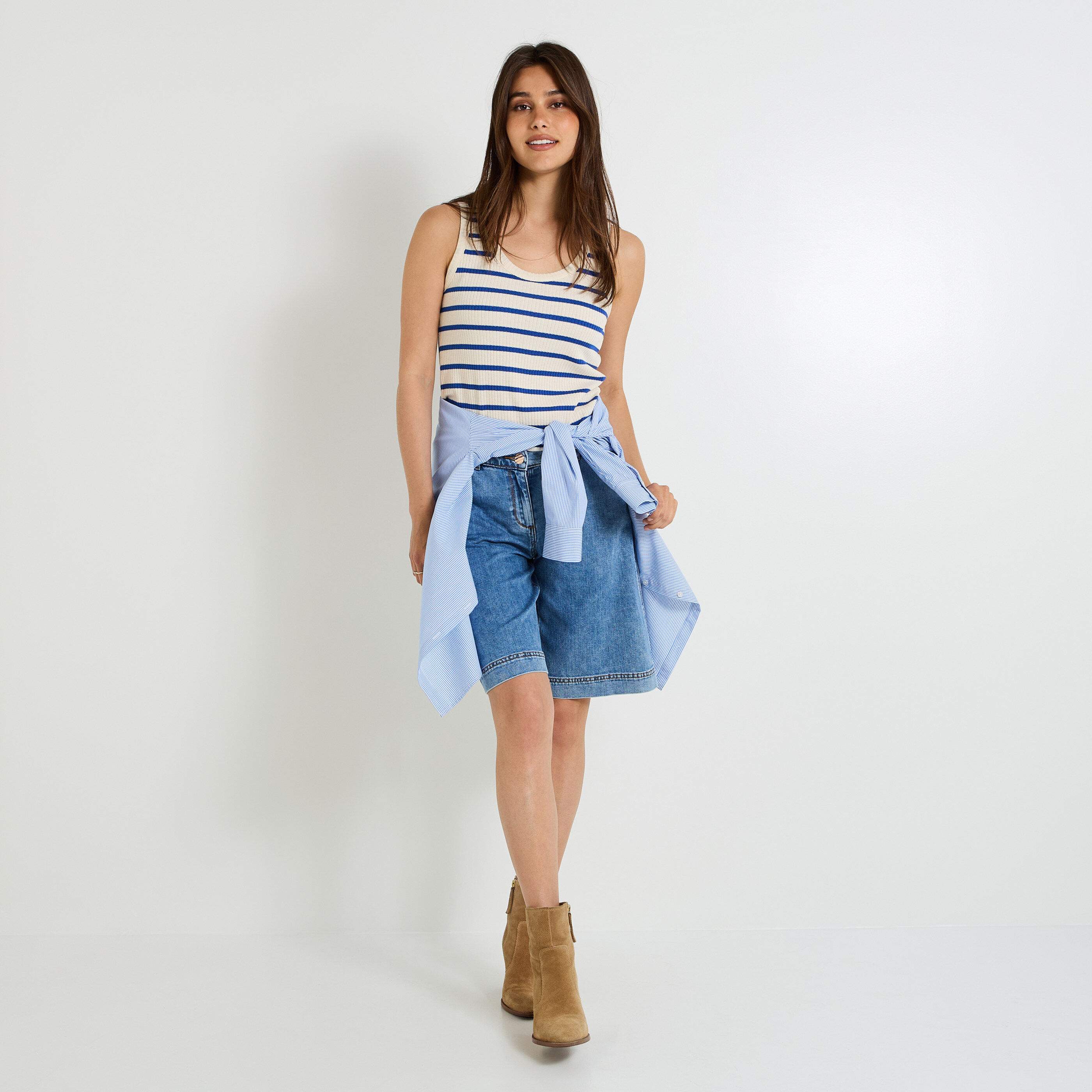 D&eacute;bardeur ray&eacute; en maille femme