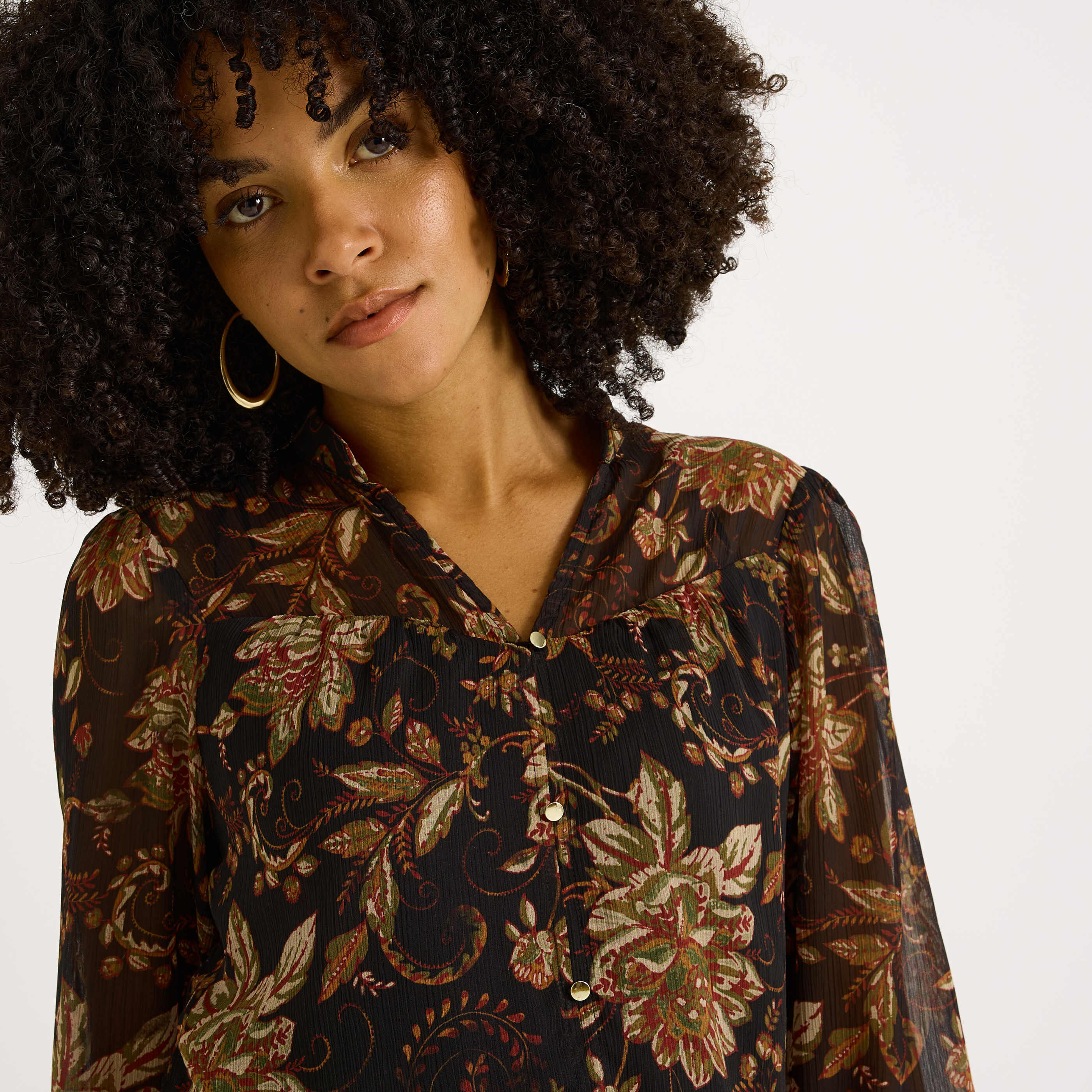 Blouse en voile imprim&eacute; fleuri femme