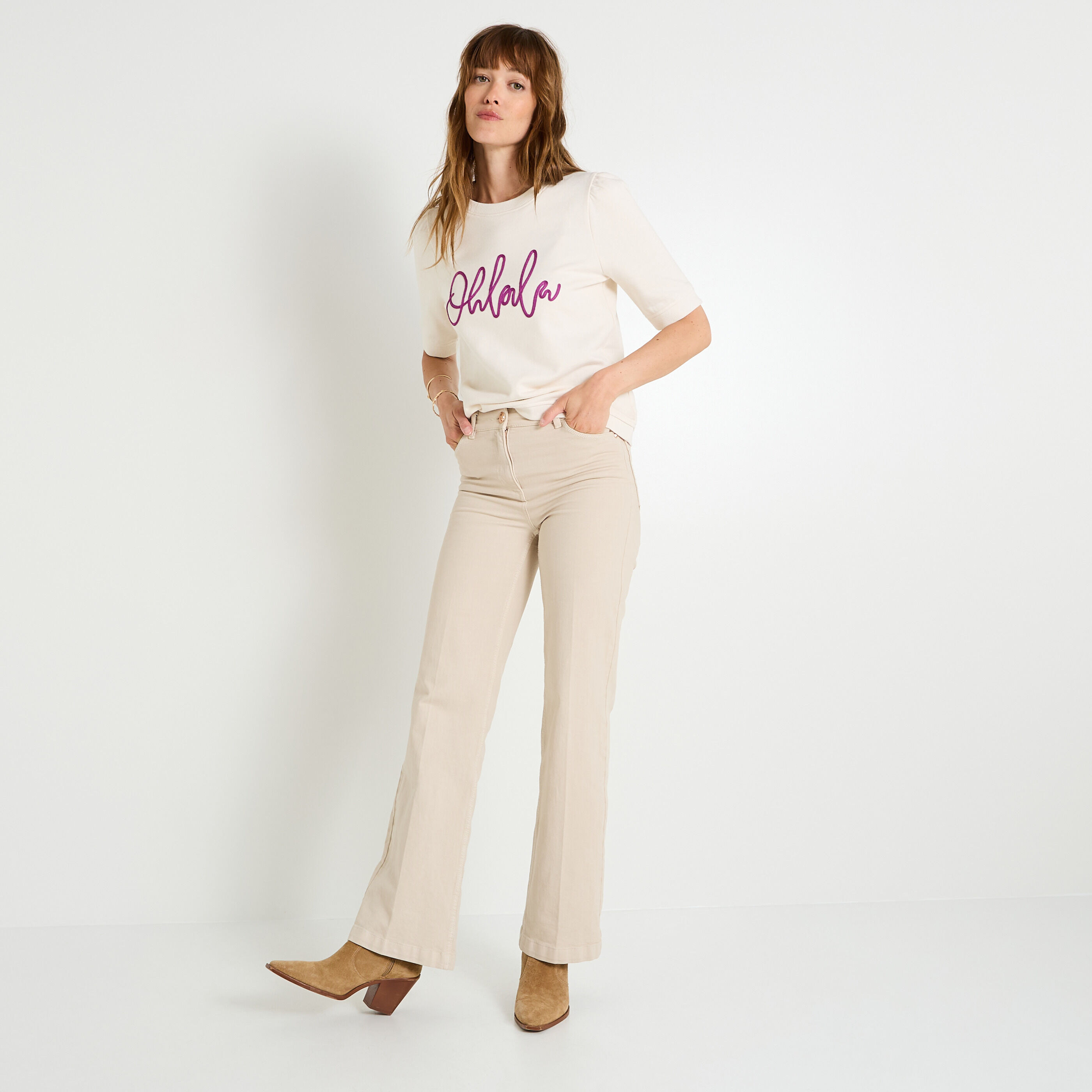 Sweat manches courtes brod&eacute; femme