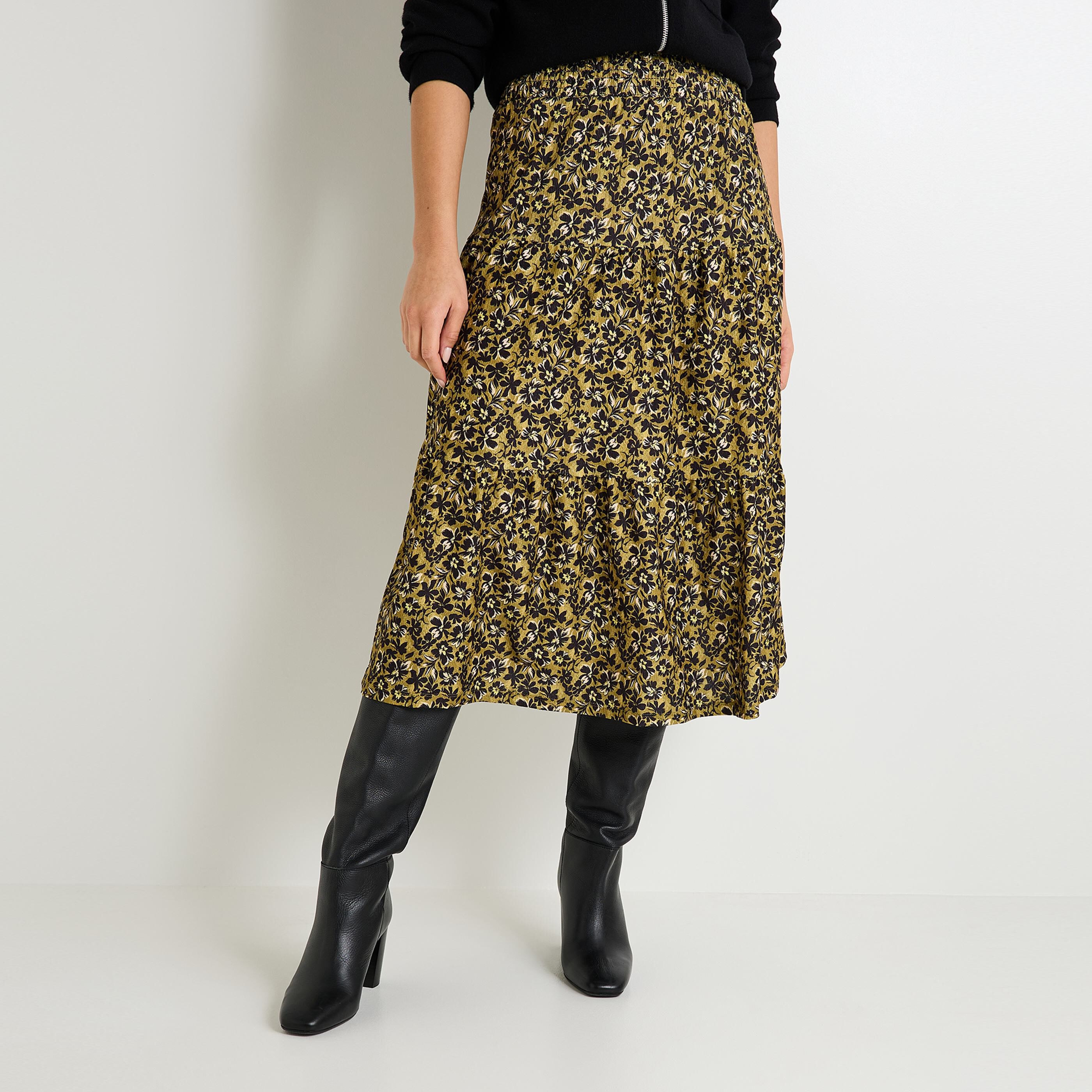 Jupe mi-mollet imprim&eacute;e femme