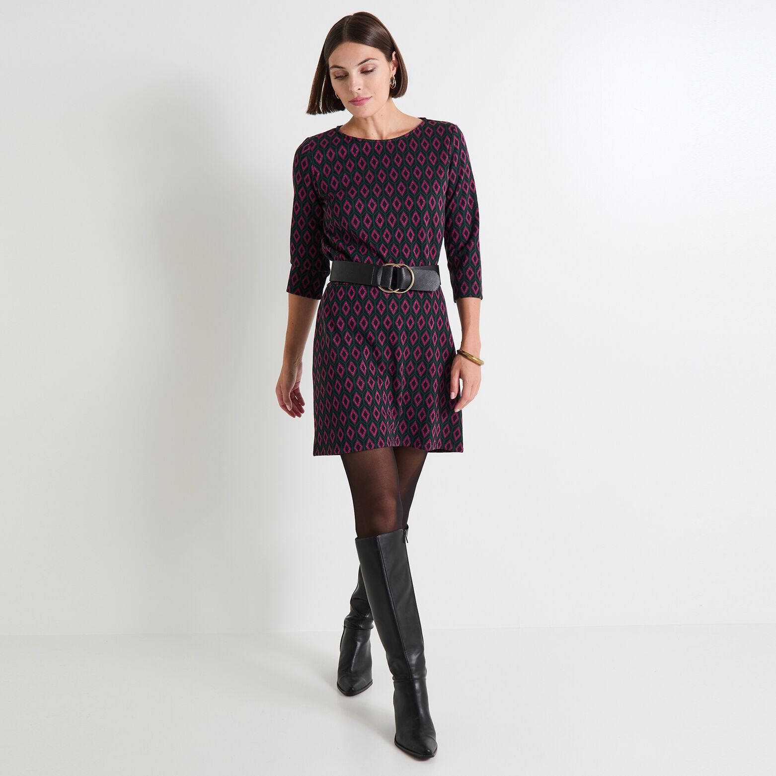 T-shirt jacquard manches 3/4 femme