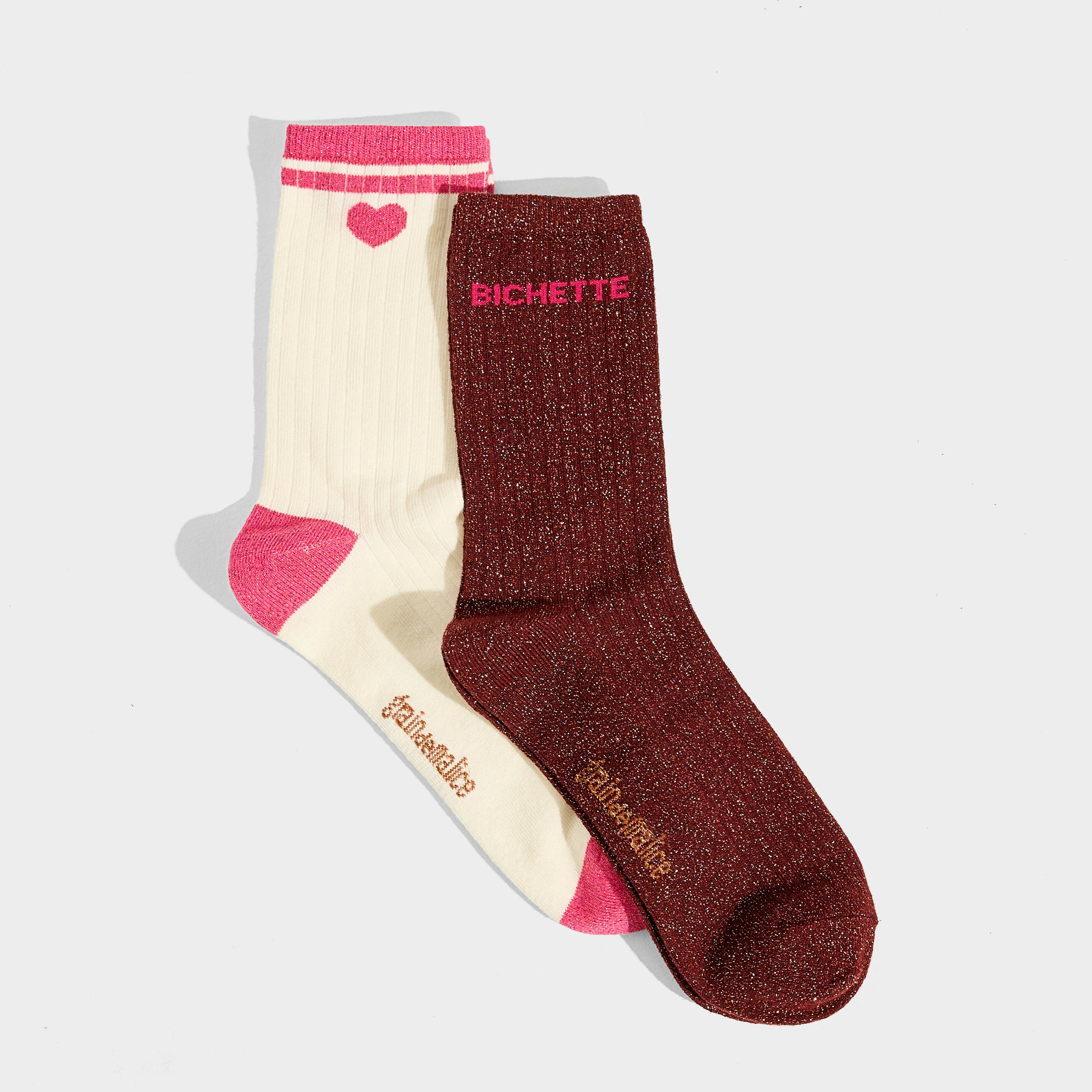 Chaussettes &agrave; paillettes message femme