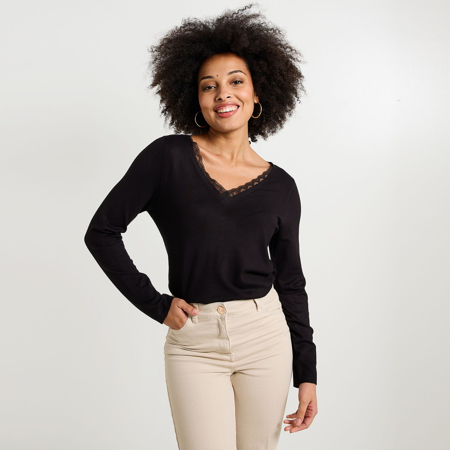 Pull col V femme