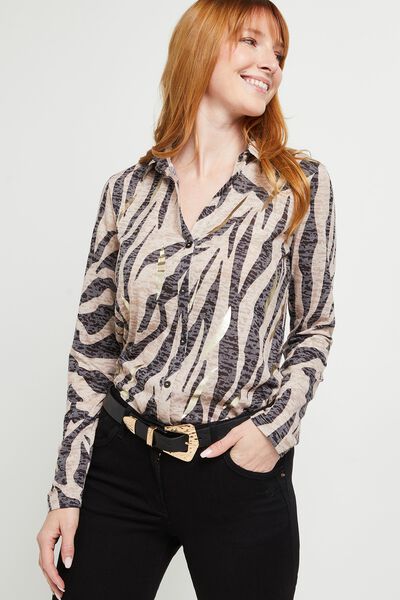 T-shirt boutonné zèbre femme