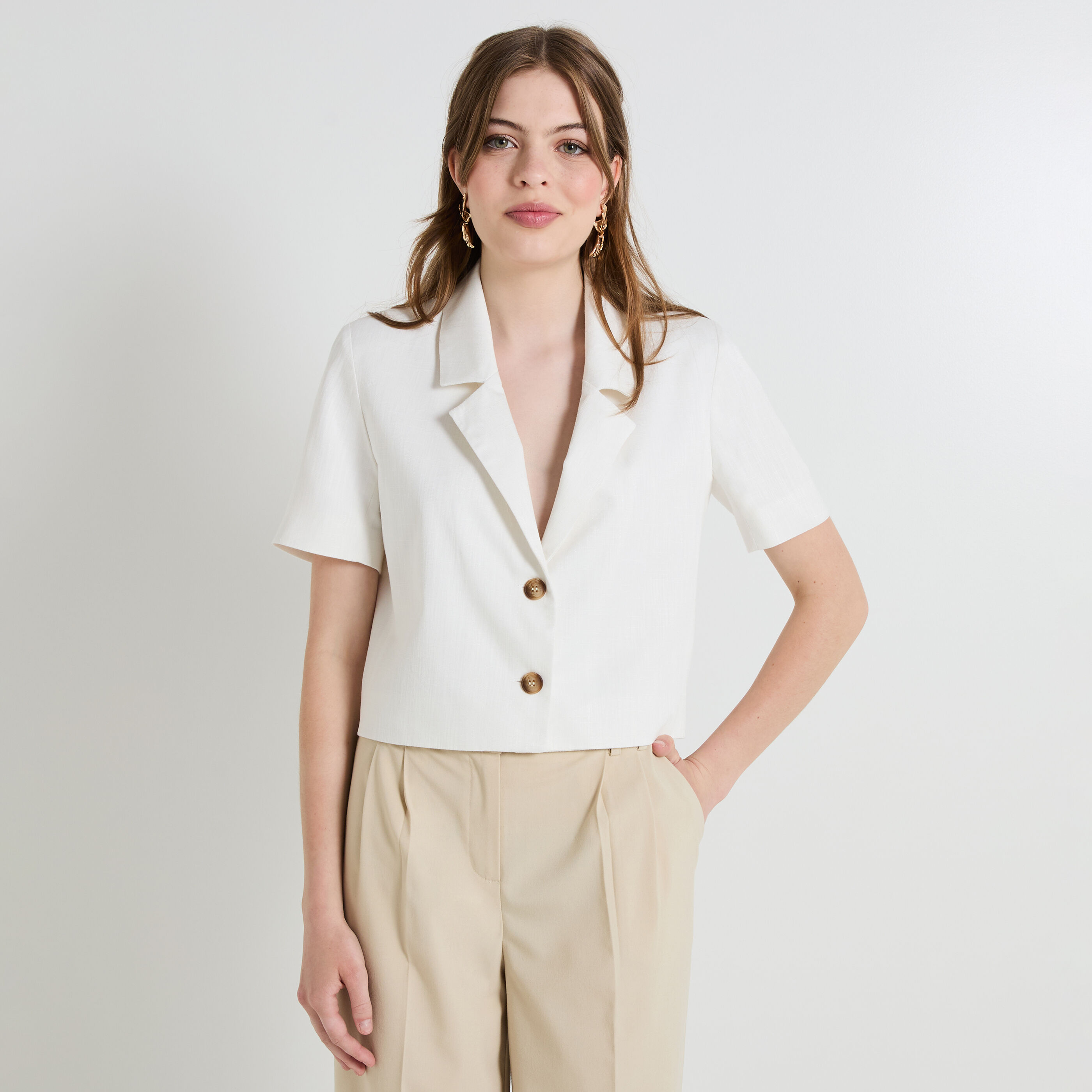 Veste blazer courte femme ECRU Graindemalice