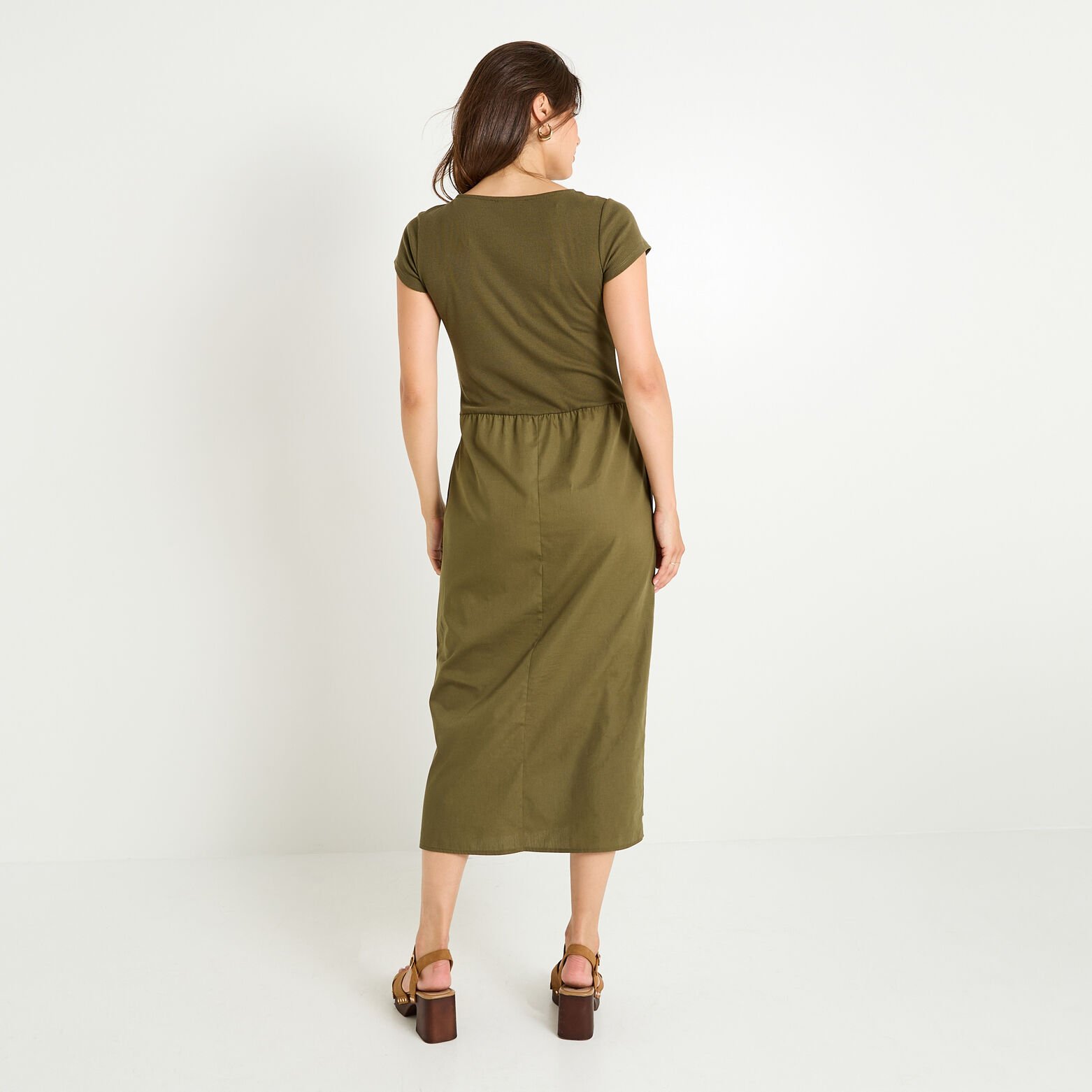 Robe évasée bi-matière à poches 