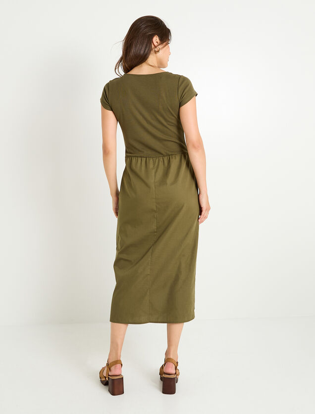 Robe évasée bi-matière à poches 