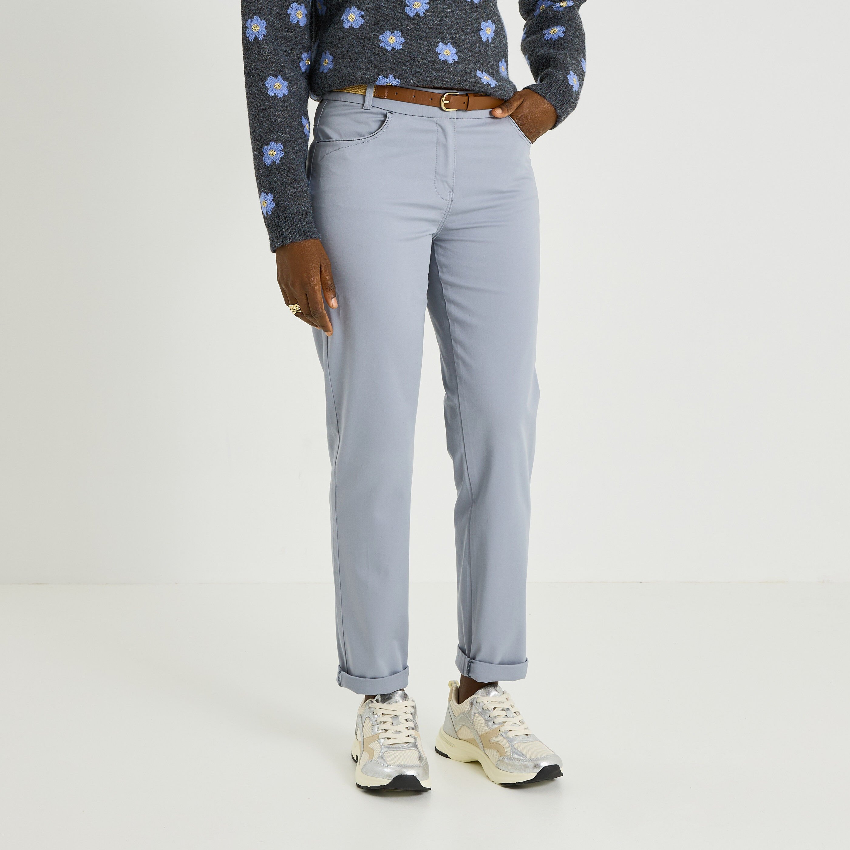 Pantalon chino uni femme