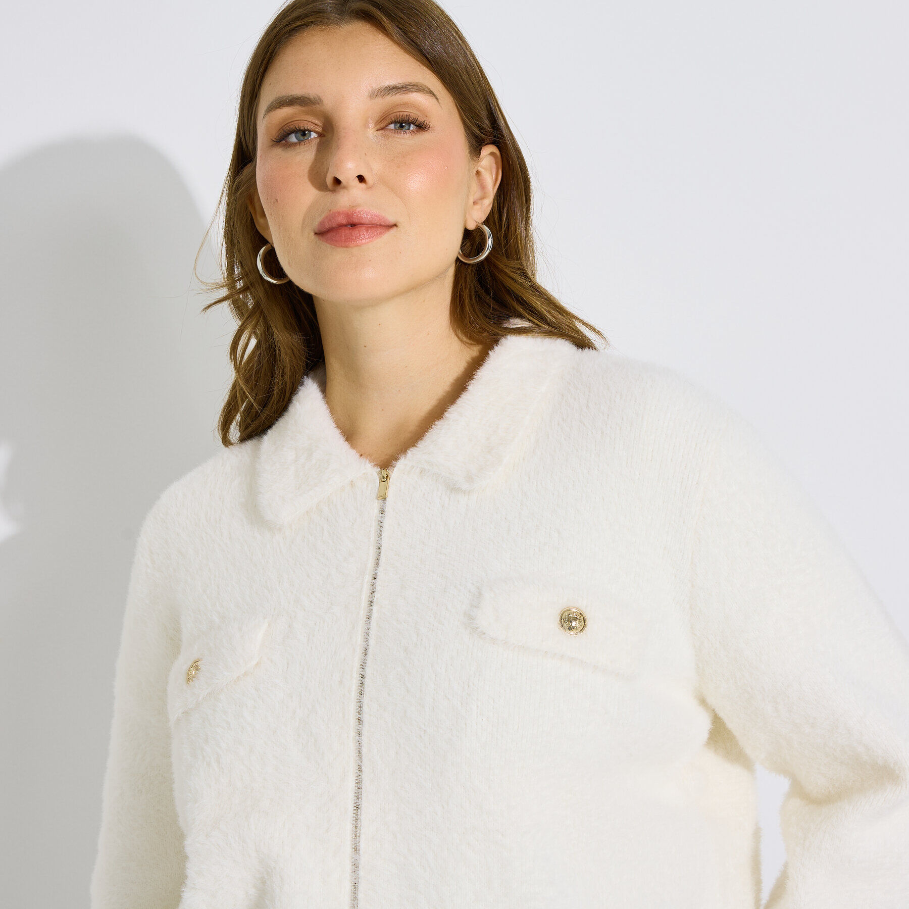 Gilet fluffy col chemise femme