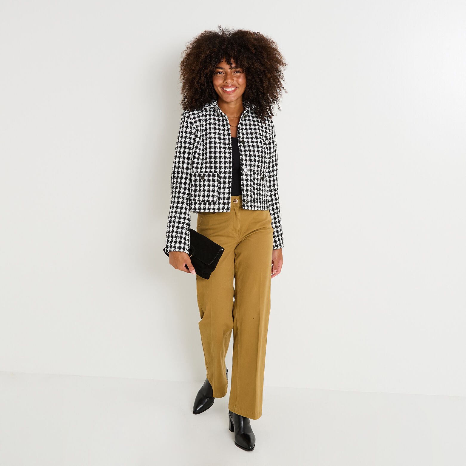 Veste tweed col chemise femme