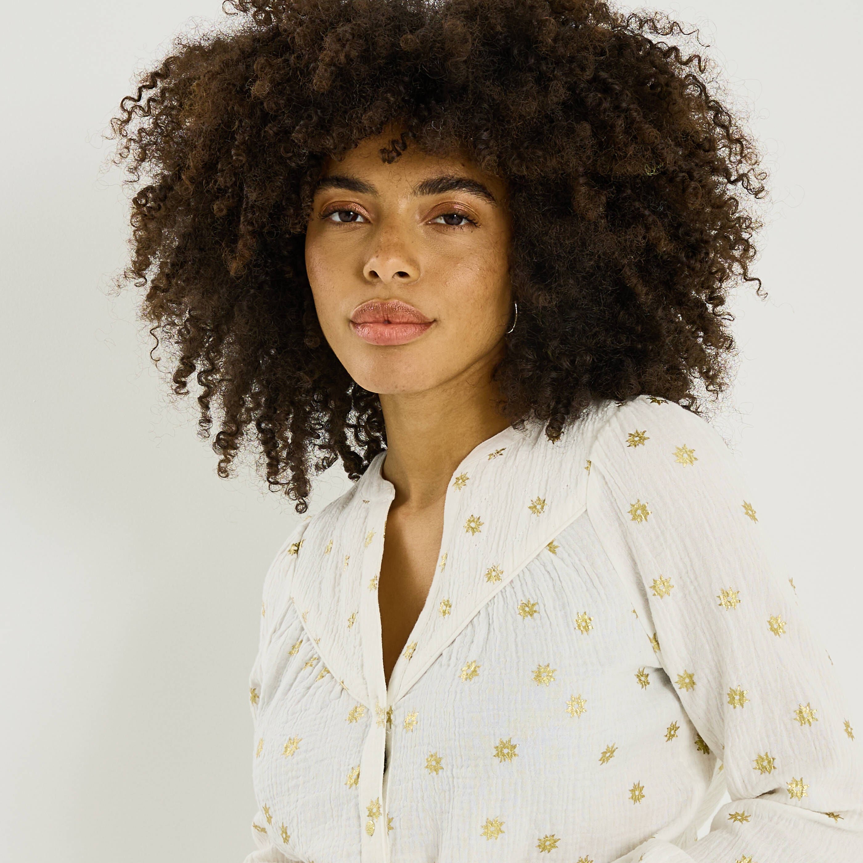 Blouse imprim&eacute;e en gaze de coton femme
